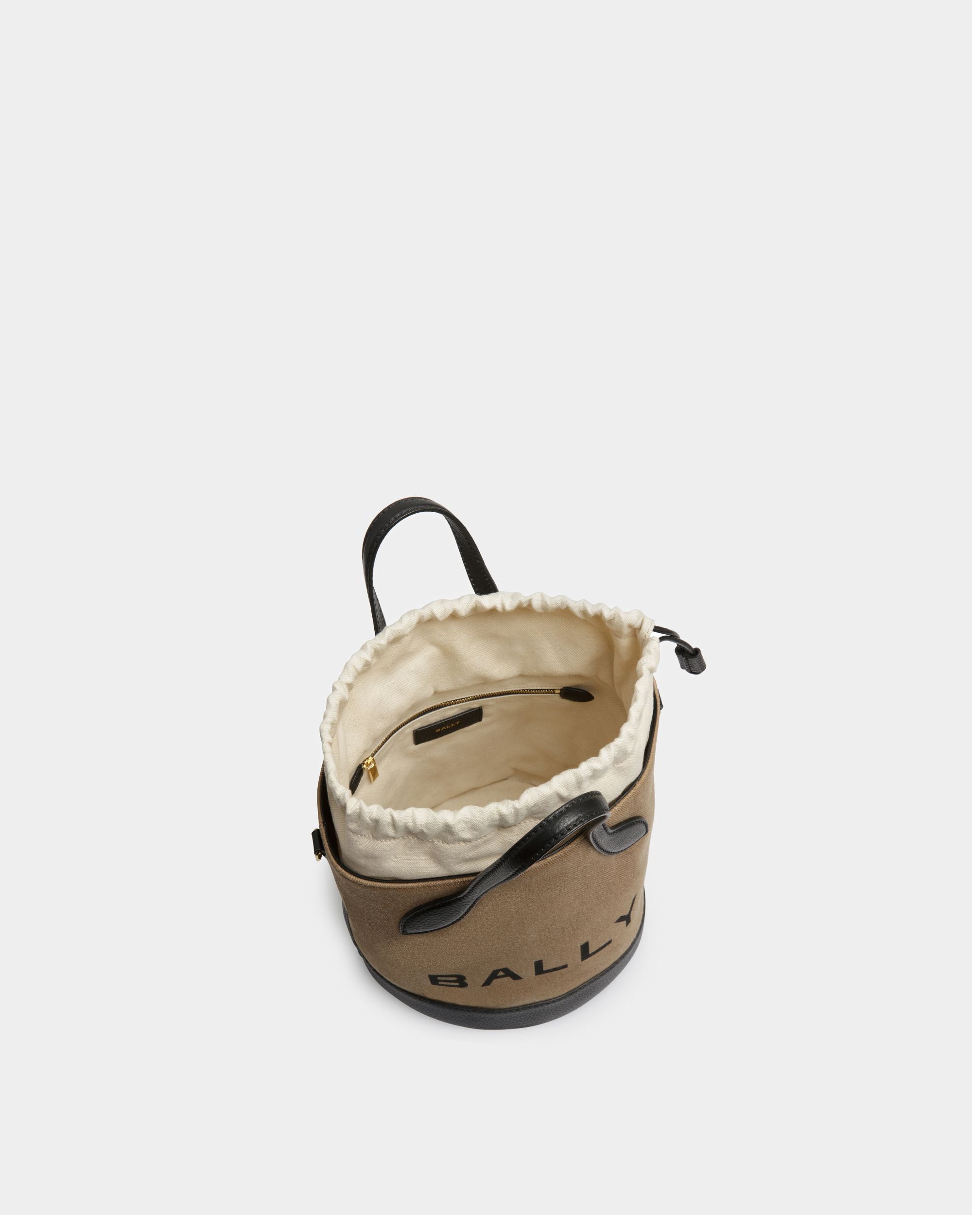 Sac seau Bar En tissu désert et noir - Femme - Bally - 04