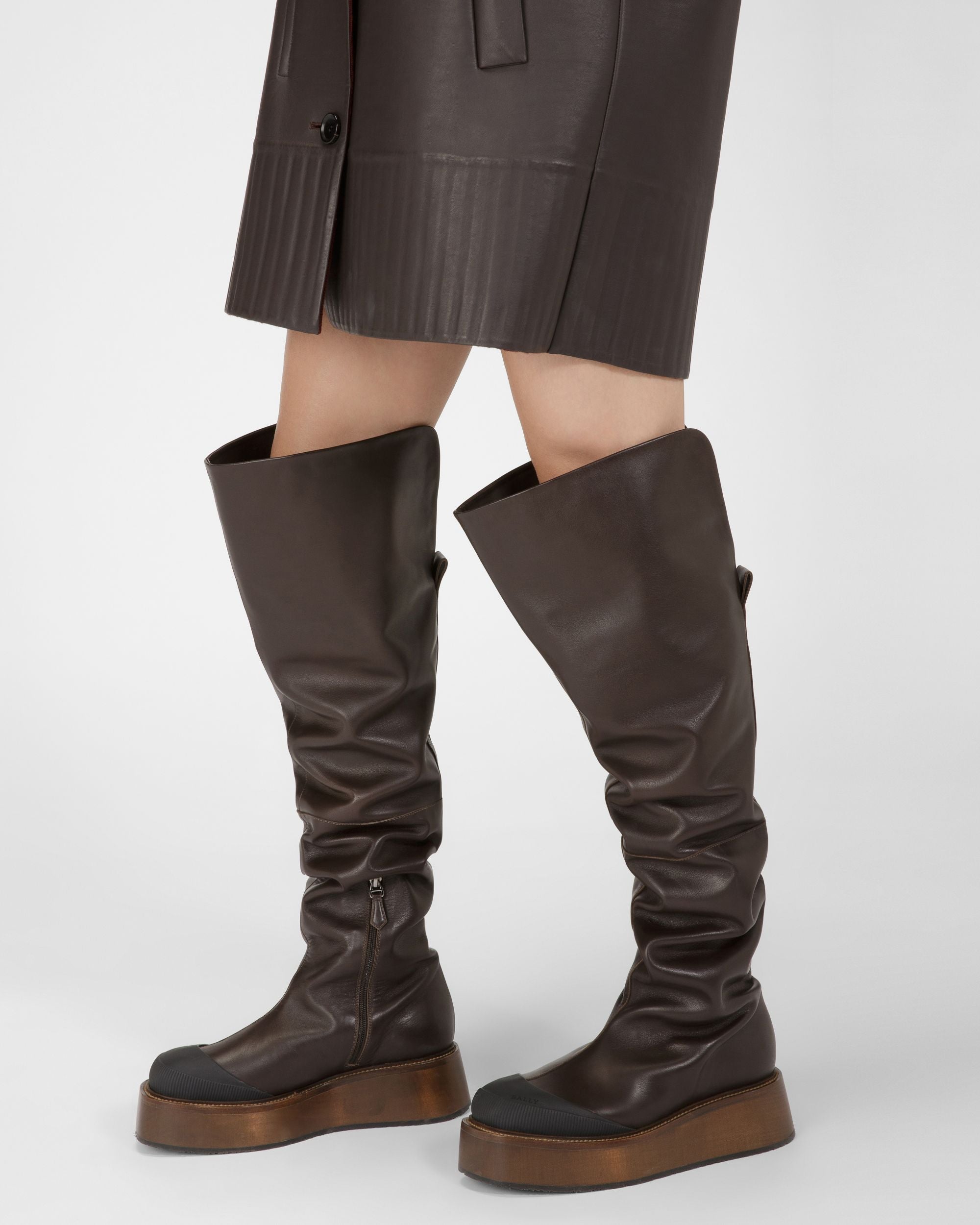Irenne Bottes Longues En Cuir Marron Ébène - Femme - Bally - 06