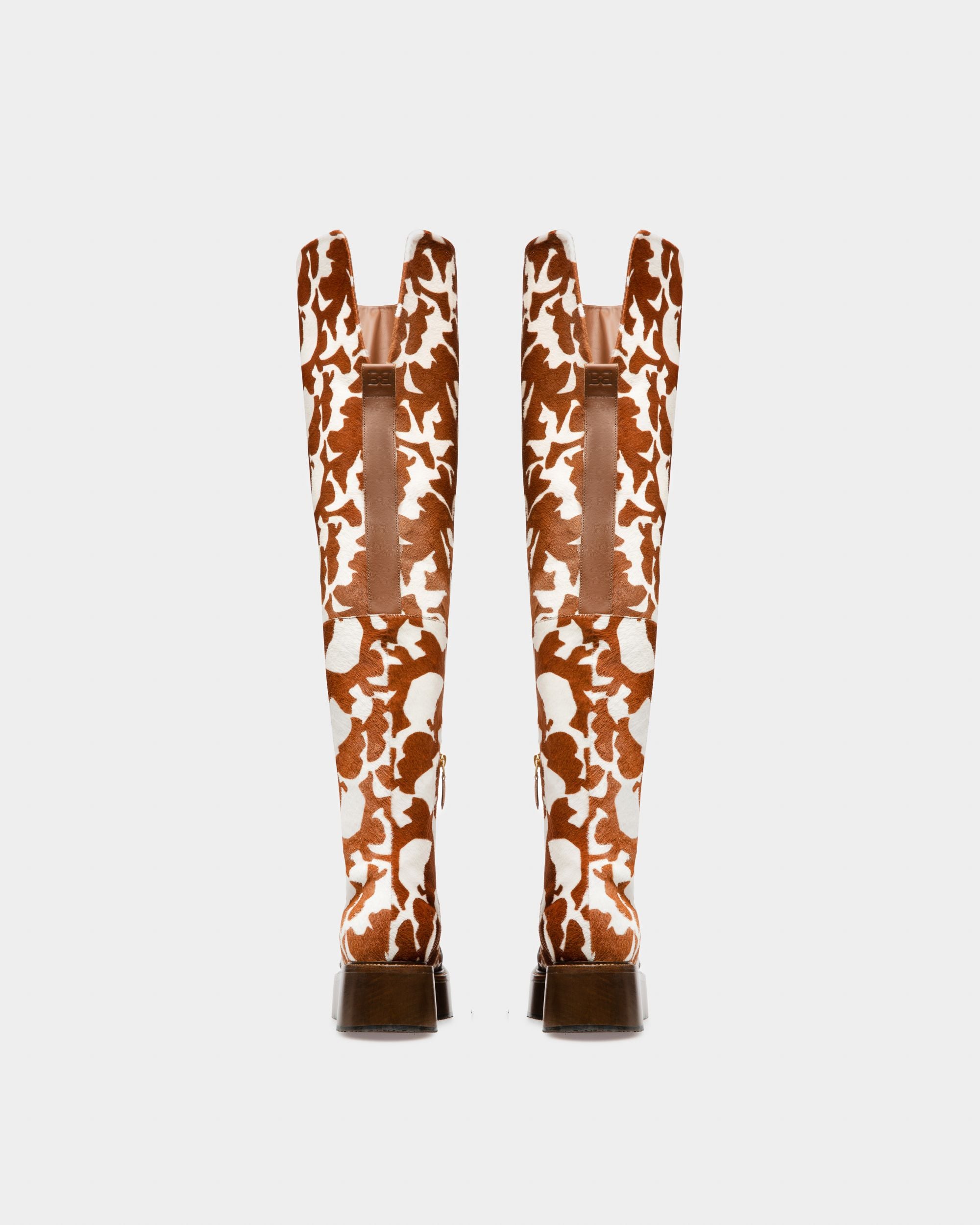 Irenne Bottes Longues En Cuir Blanc Et Marron - Femme - Bally - 04