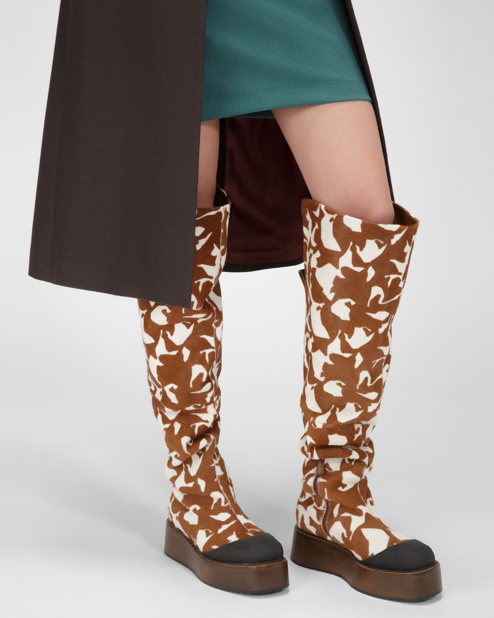 Irenne Bottes Longues En Cuir Blanc Et Marron - Femme - Bally - 06