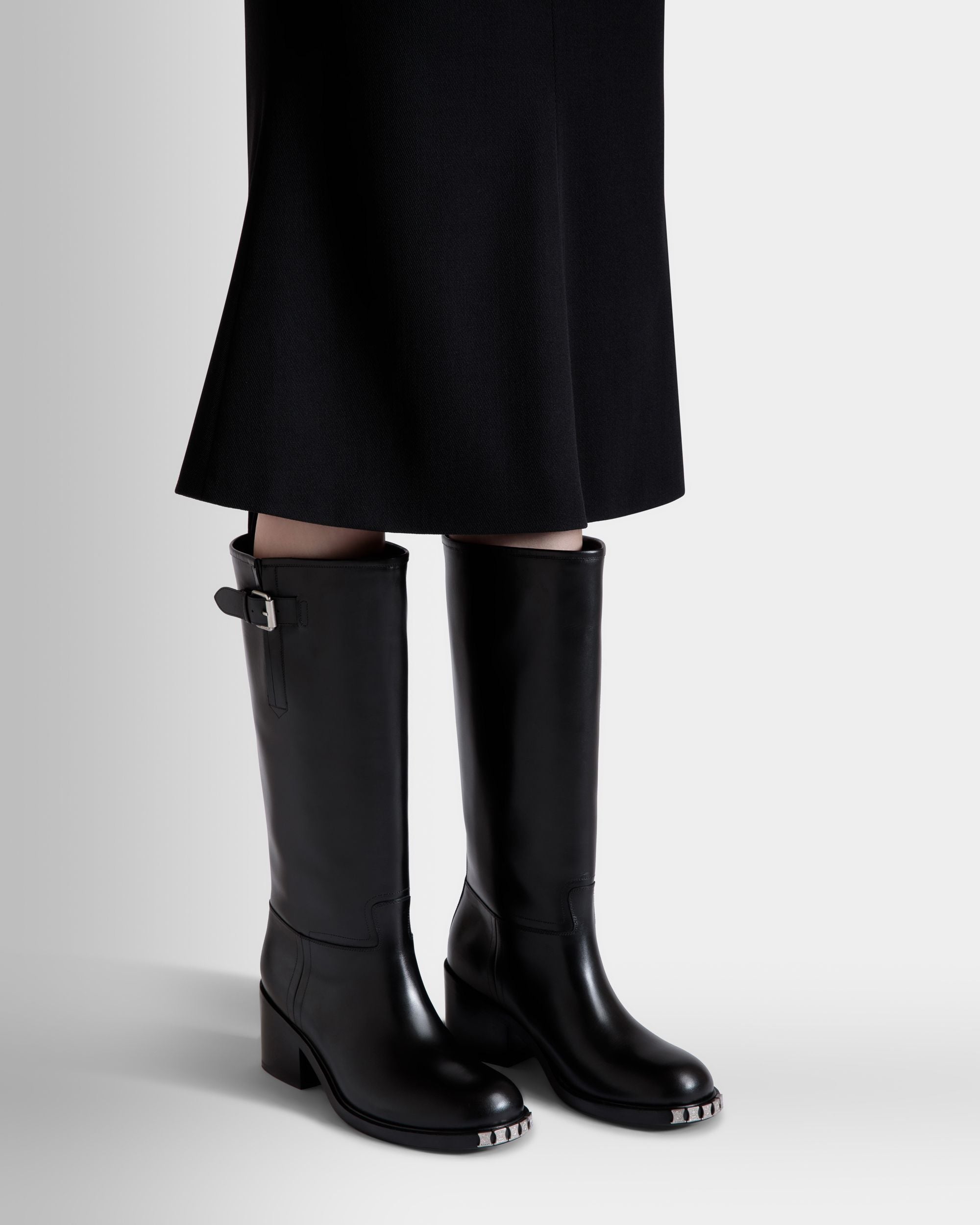 Botte Peggy En Cuir Noir - Femme - Bally - 02
