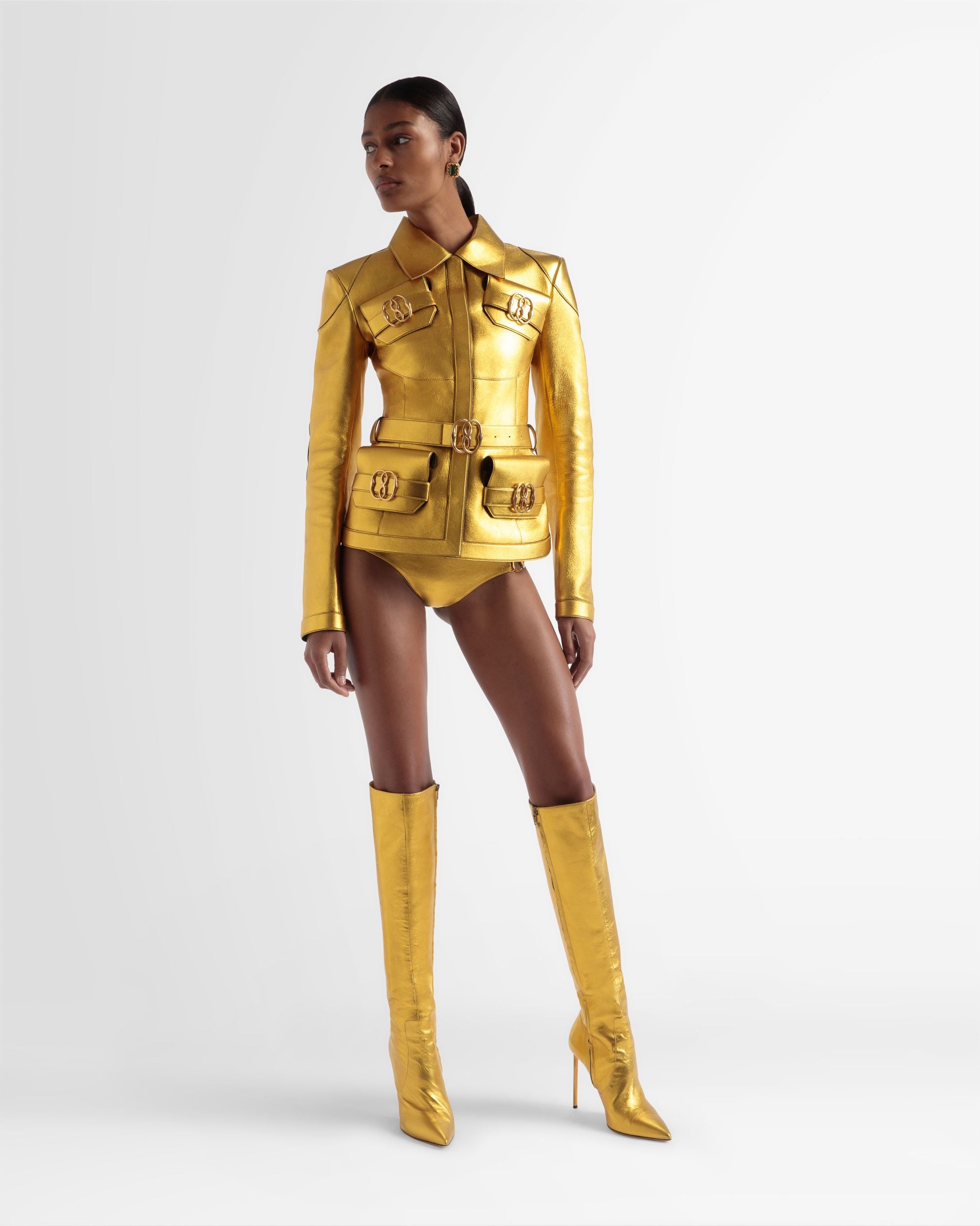 Botte Block En Cuir Métallisé - Femme - Bally - 06