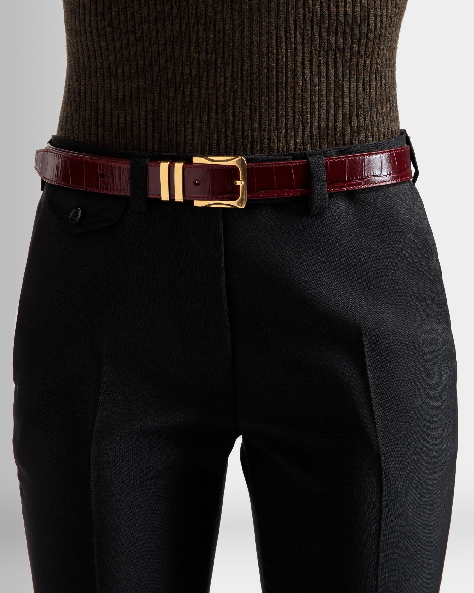 Ceinture Fixe Baroque En Cuir Bordeaux - Femme - Bally - 03