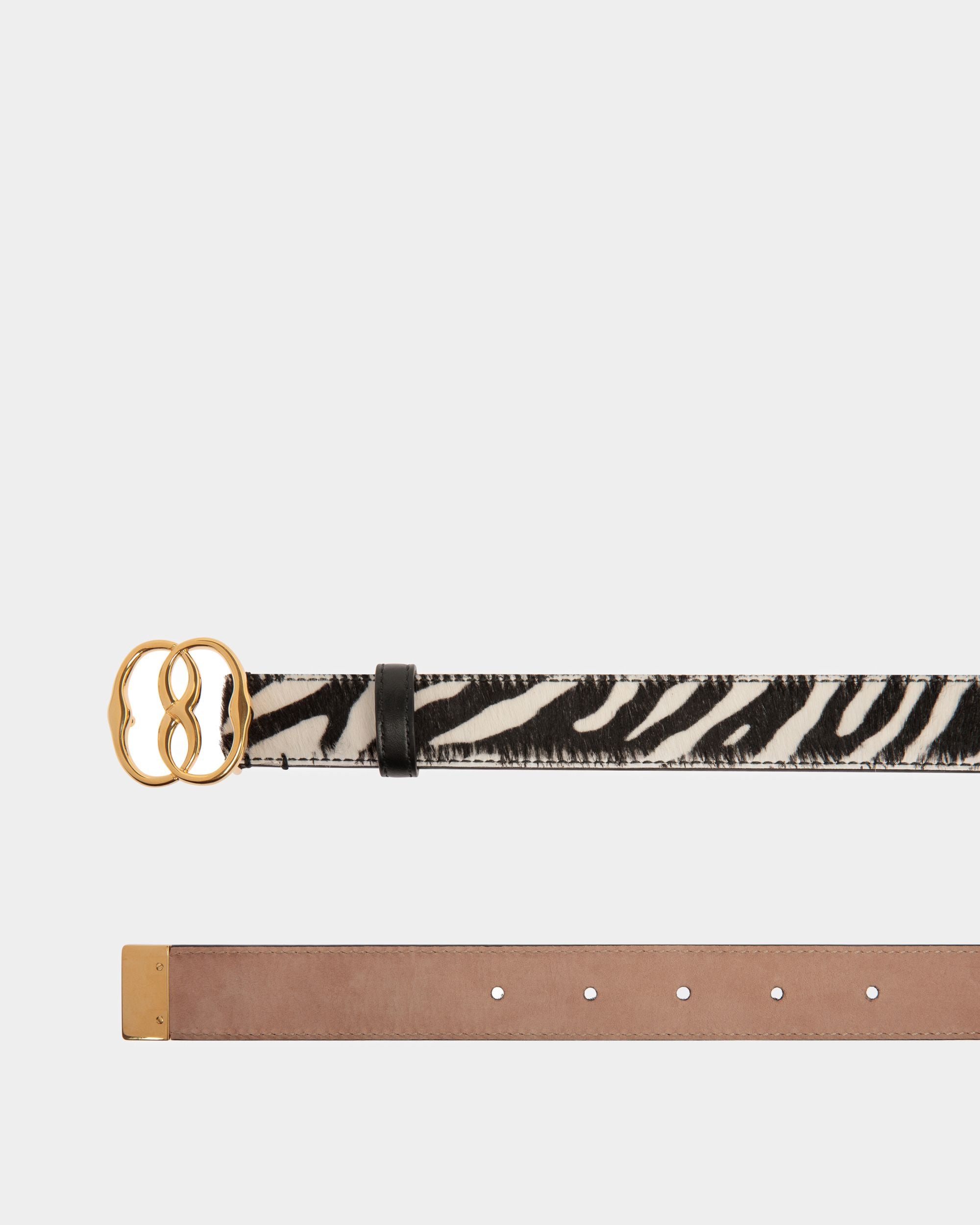 Ceinture Fixe Emblem En Cuir De Veau Façon Poulain Noir Et Blanc - Femme - Bally - 02