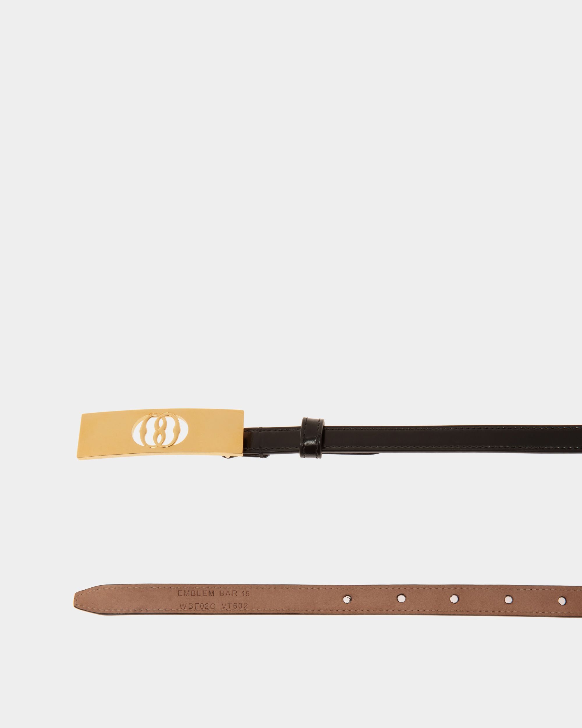 Ceinture Emblem 15 mm En Cuir Brossé Noir - Femme - Bally - 02