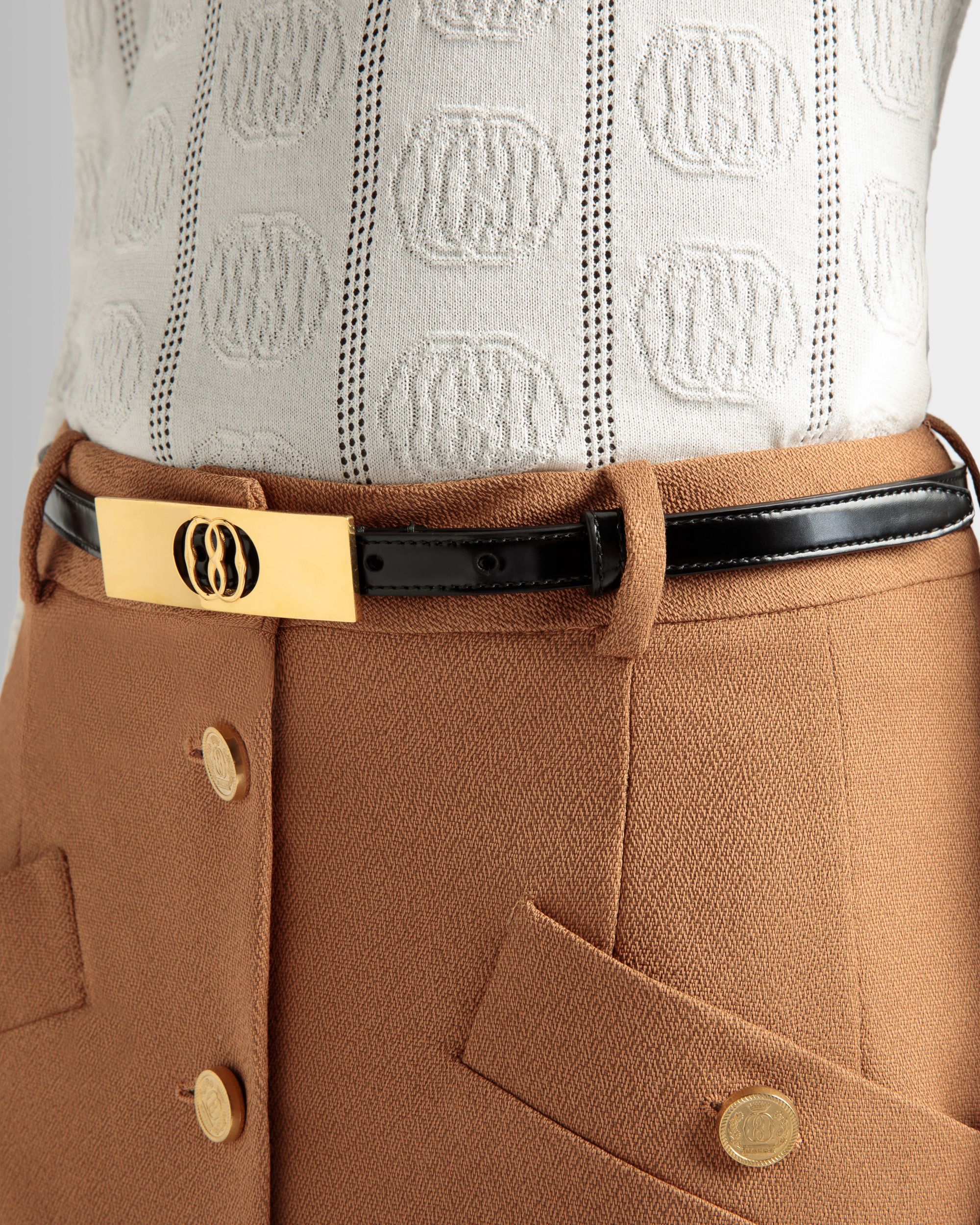 Ceinture Emblem 15 mm En Cuir Brossé Noir - Femme - Bally - 03