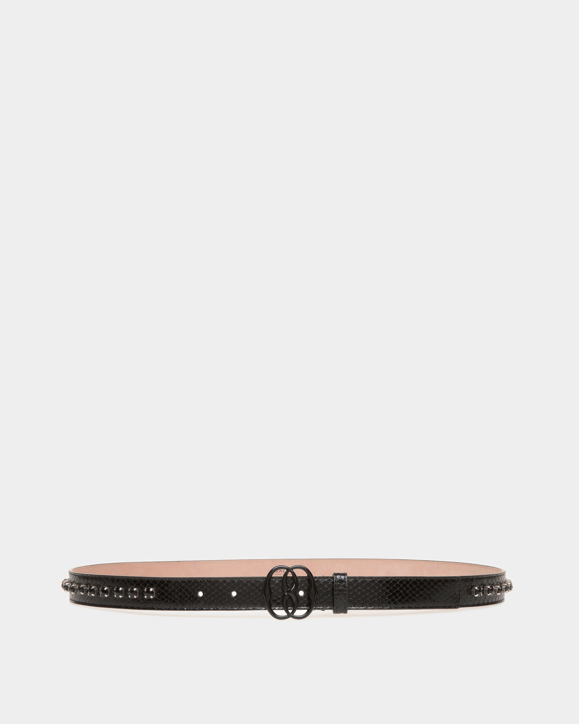 Ceinture Emblem 25 Mm en Cuir À Imprimé Python Noir - Femme - Bally - 01