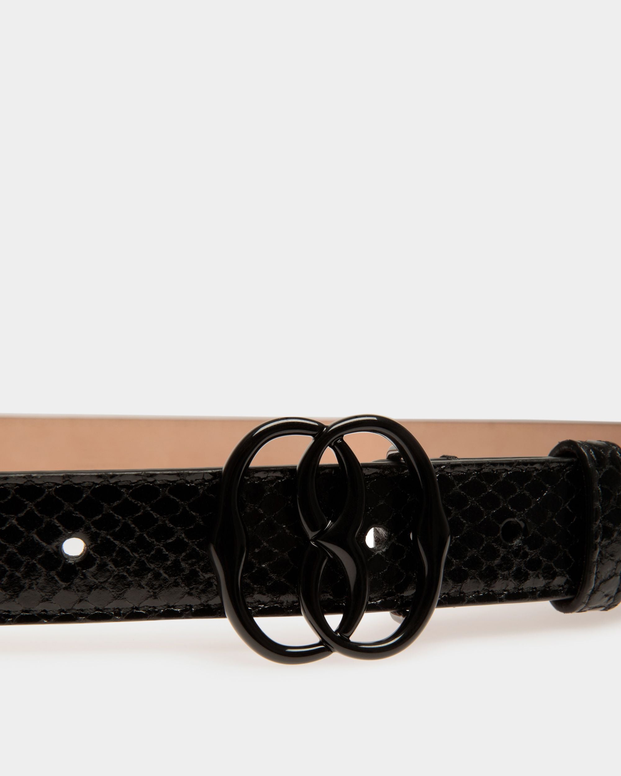 Ceinture Emblem 25 Mm en Cuir À Imprimé Python Noir - Femme - Bally - 03