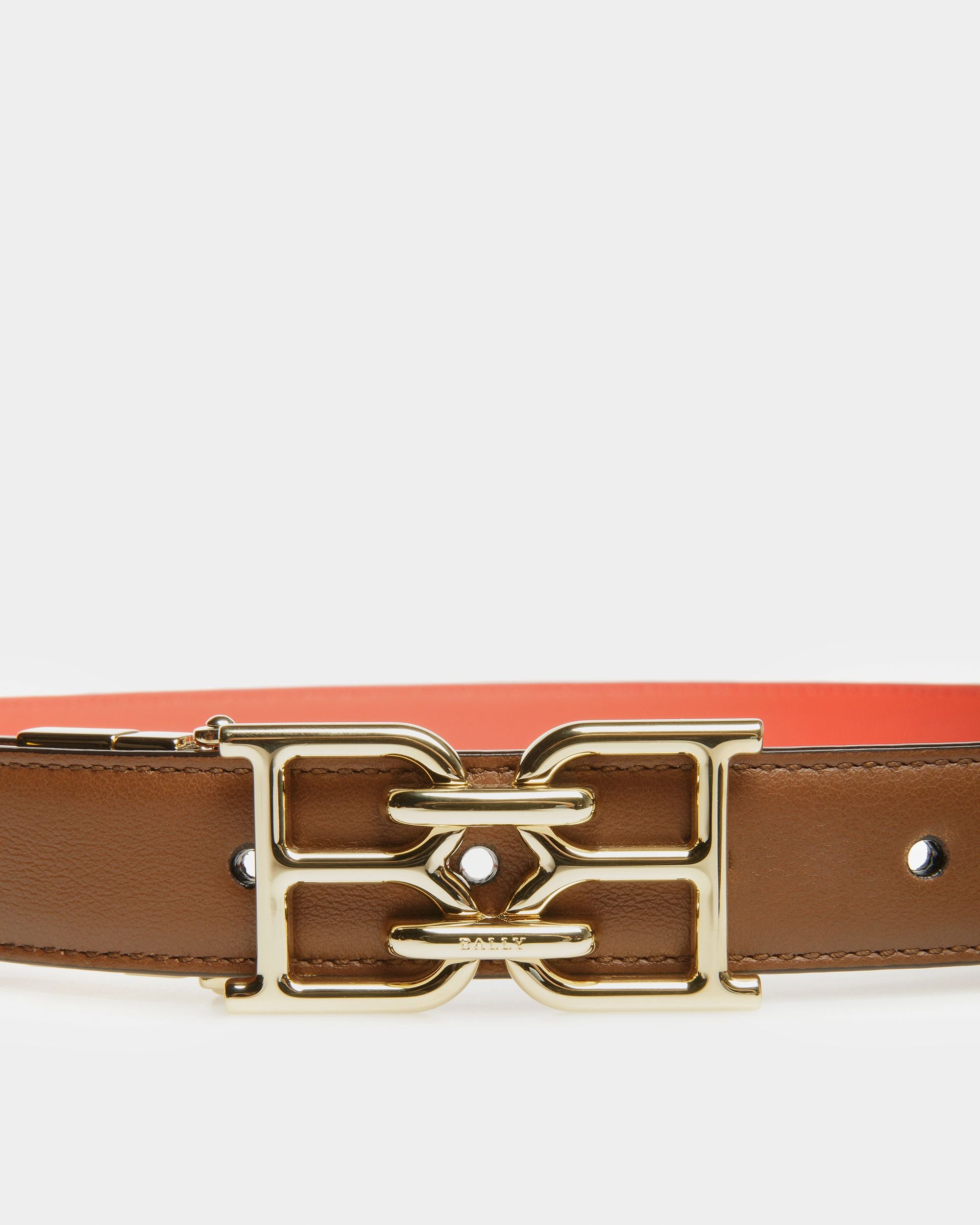 B Chain Ceinture Réversible En Cuir Marron Et Orange - Femme - Bally - 03