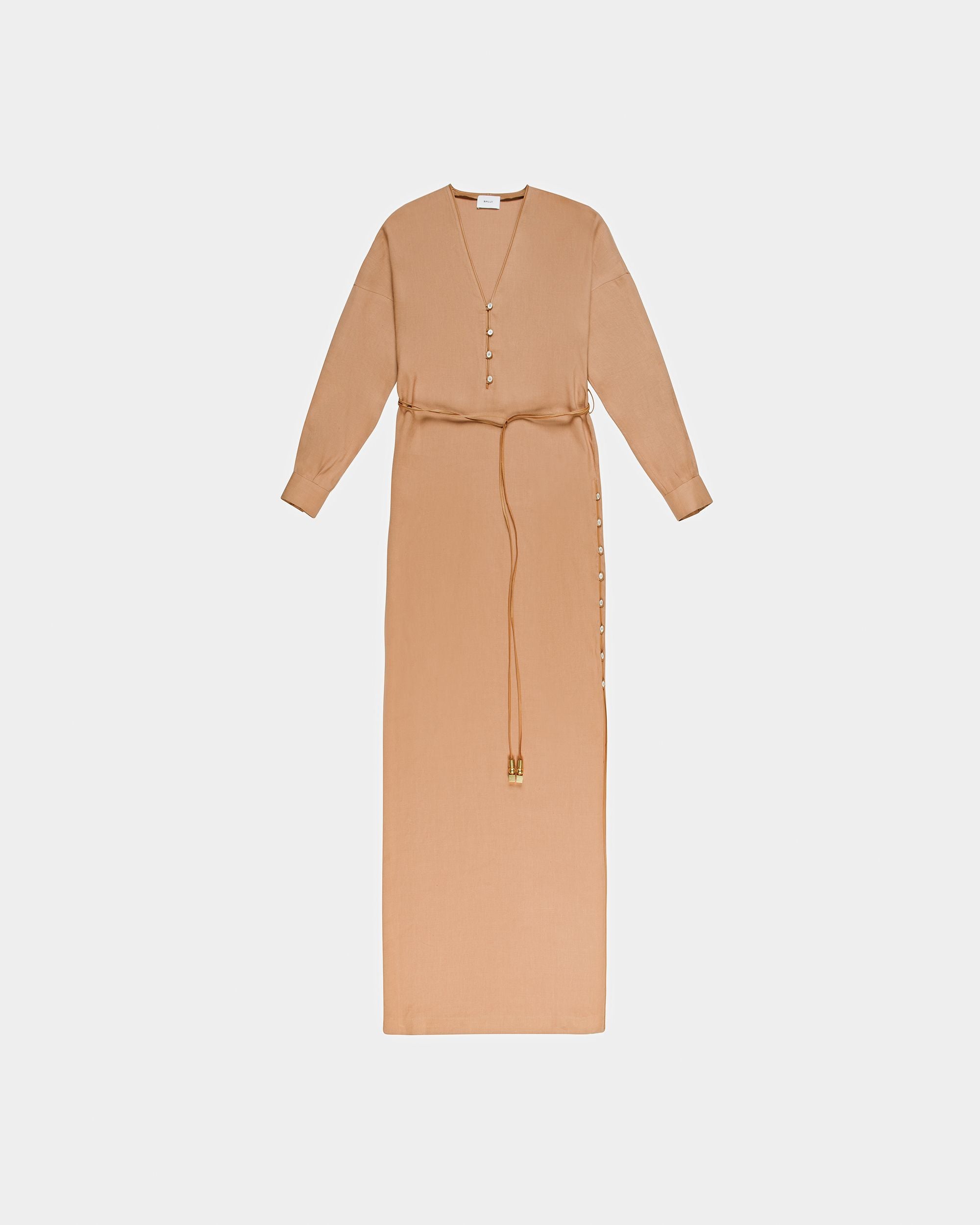 Maxi Robe En Lin À Manches Longues De Couleur Désert - Femme - Bally - 05