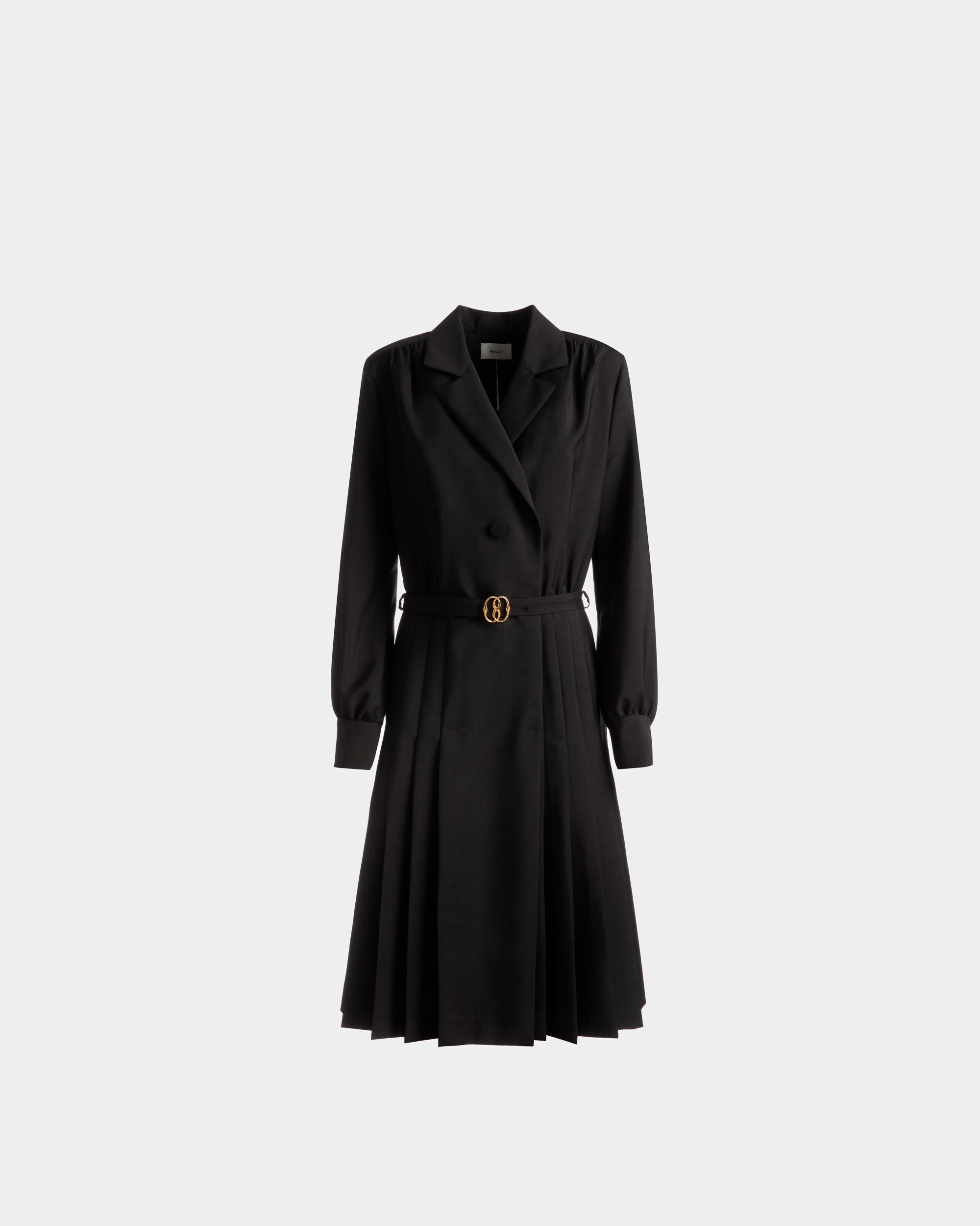 Robe Ceinturée Emblem En Laine De Mohair Mélangée Noire - Femme - Bally - 01