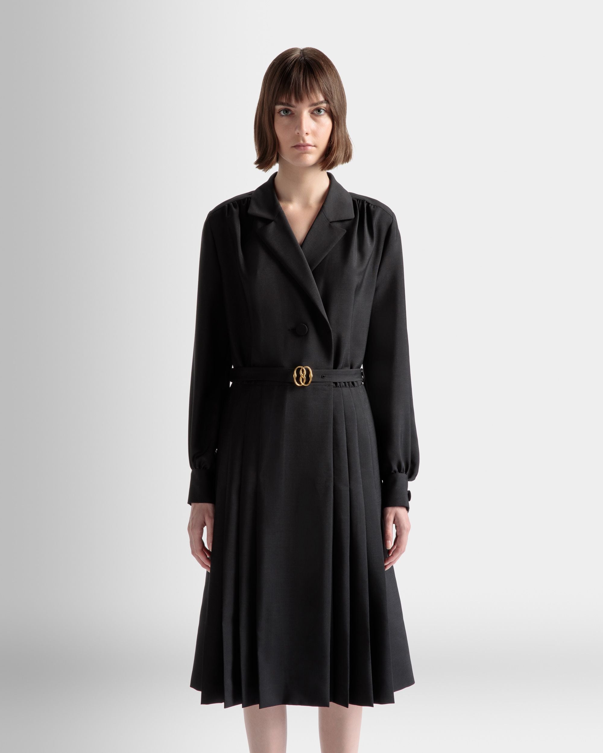 Robe Ceinturée Emblem En Laine De Mohair Mélangée Noire - Femme - Bally - 03