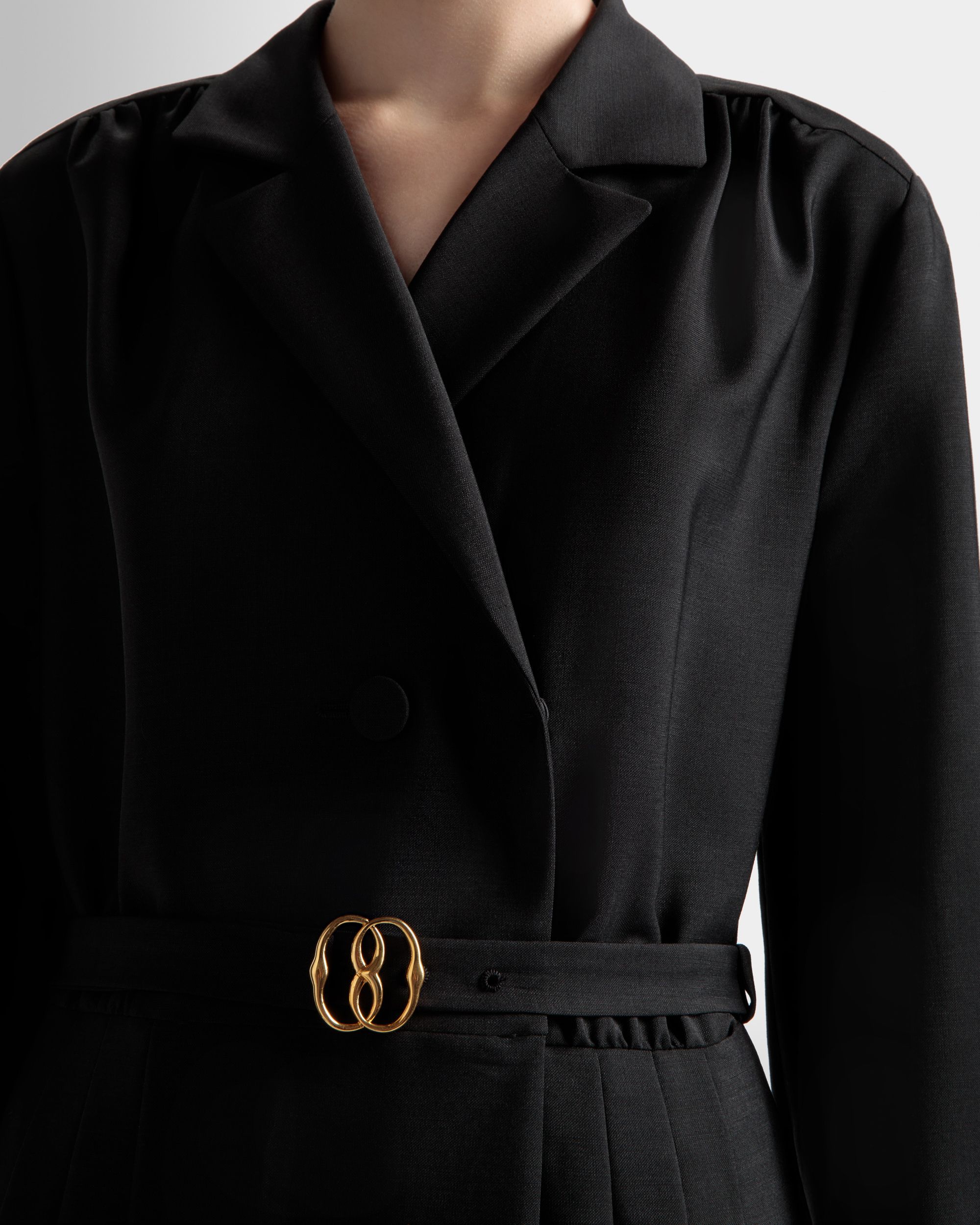 Robe Ceinturée Emblem En Laine De Mohair Mélangée Noire - Femme - Bally - 04