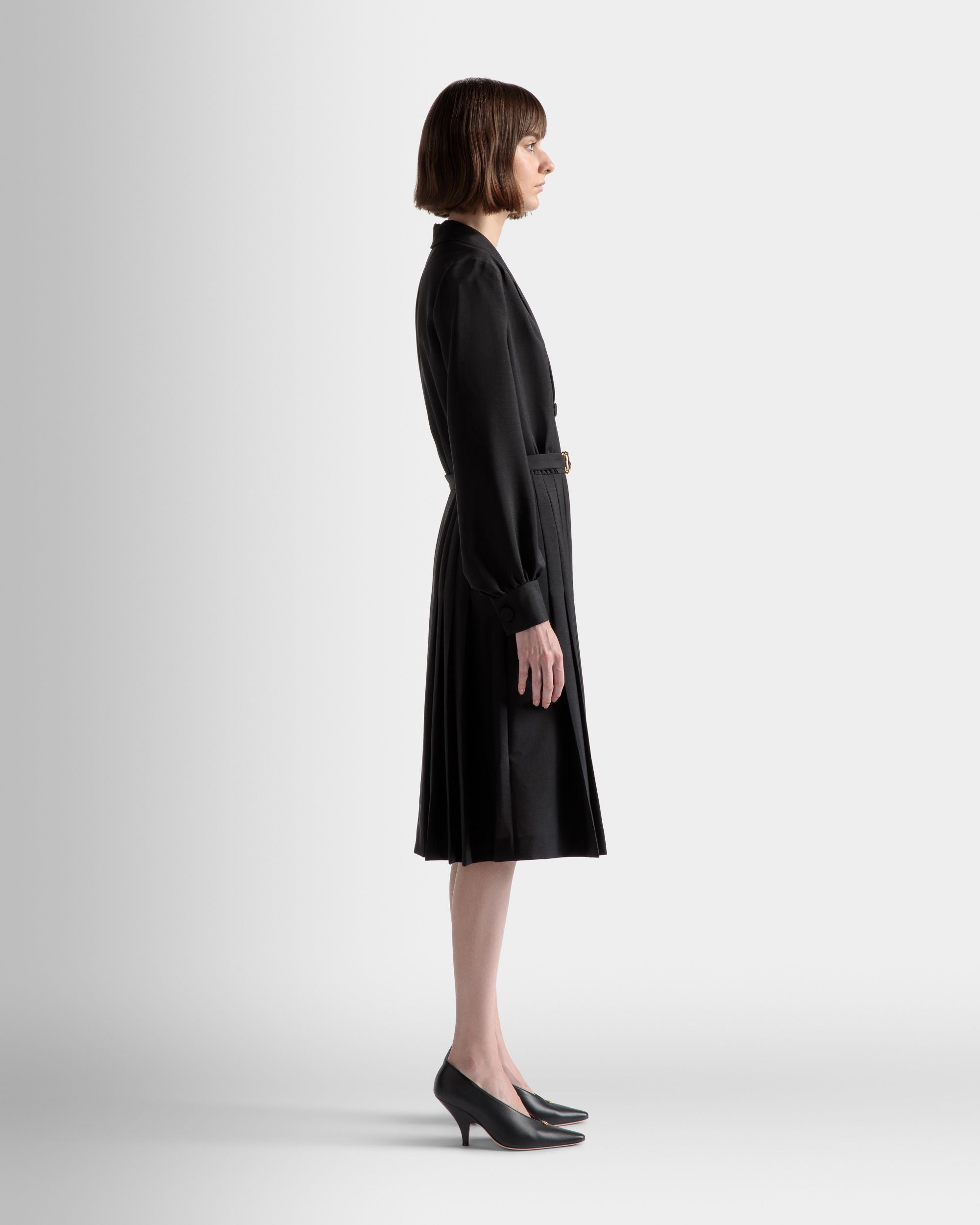Robe Ceinturée Emblem En Laine De Mohair Mélangée Noire - Femme - Bally - 05