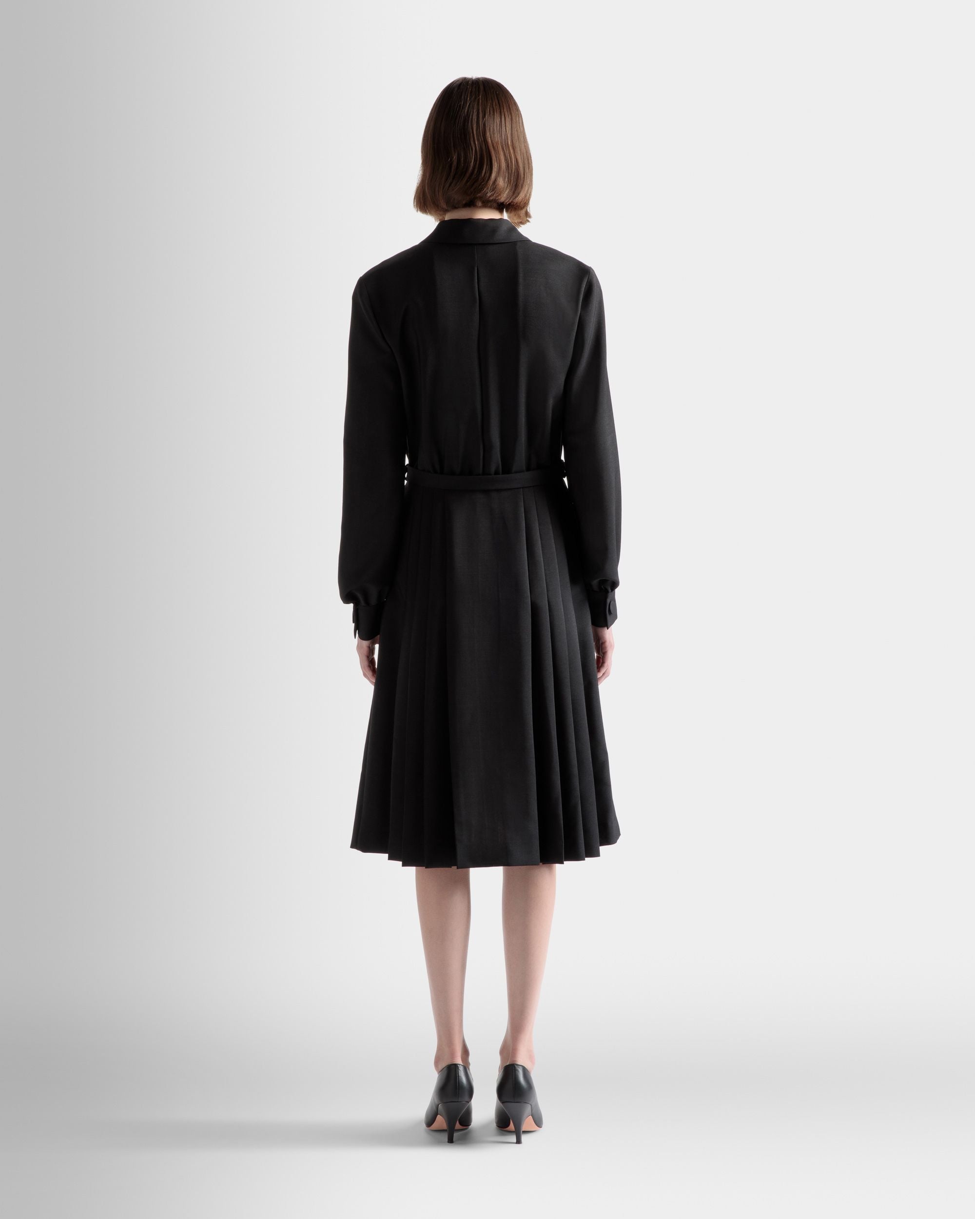 Robe Ceinturée Emblem En Laine De Mohair Mélangée Noire - Femme - Bally - 06
