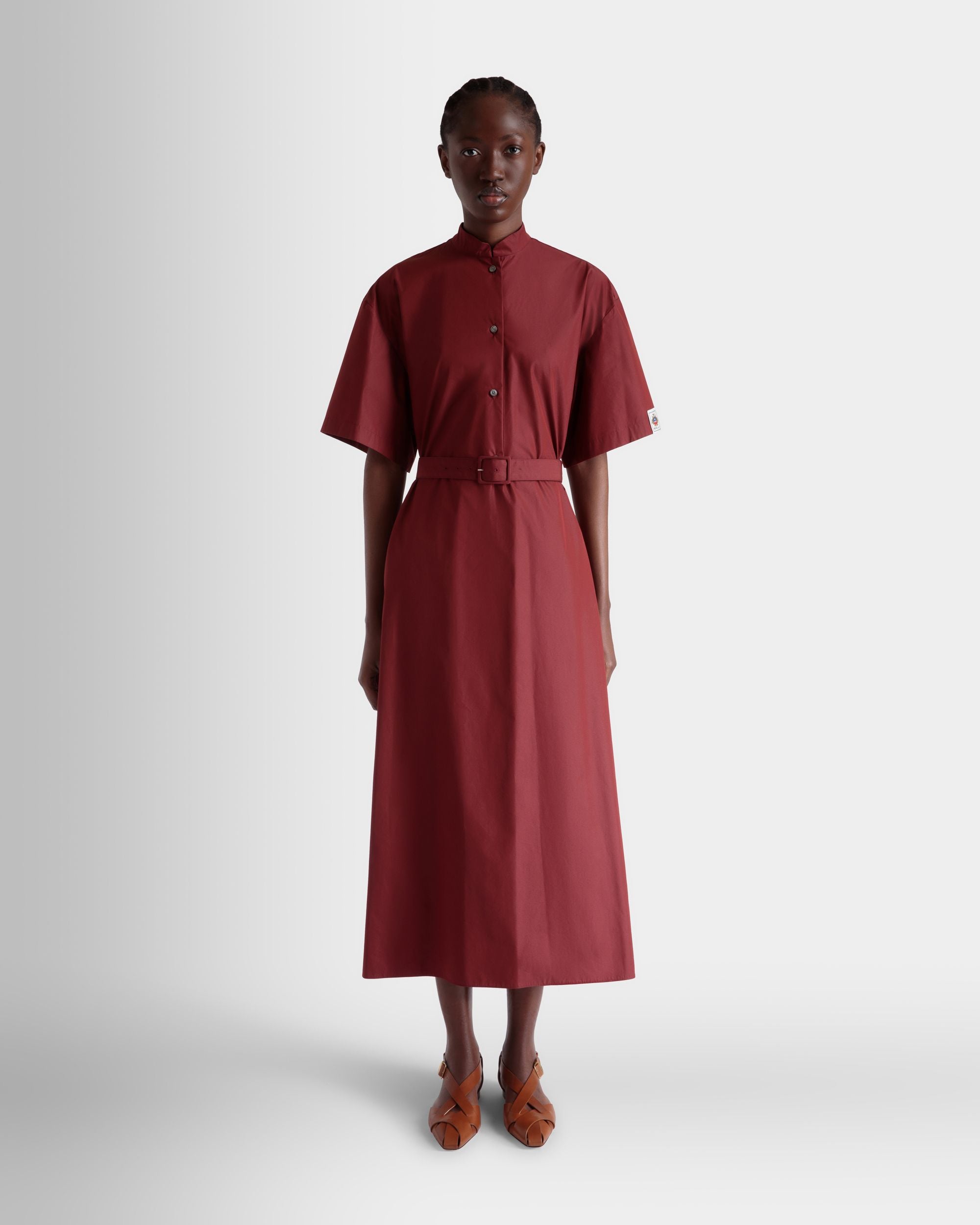 Robe Ceinturée En Popeline De Coton Mélangée Heritage Red - Femme - Bally - 02