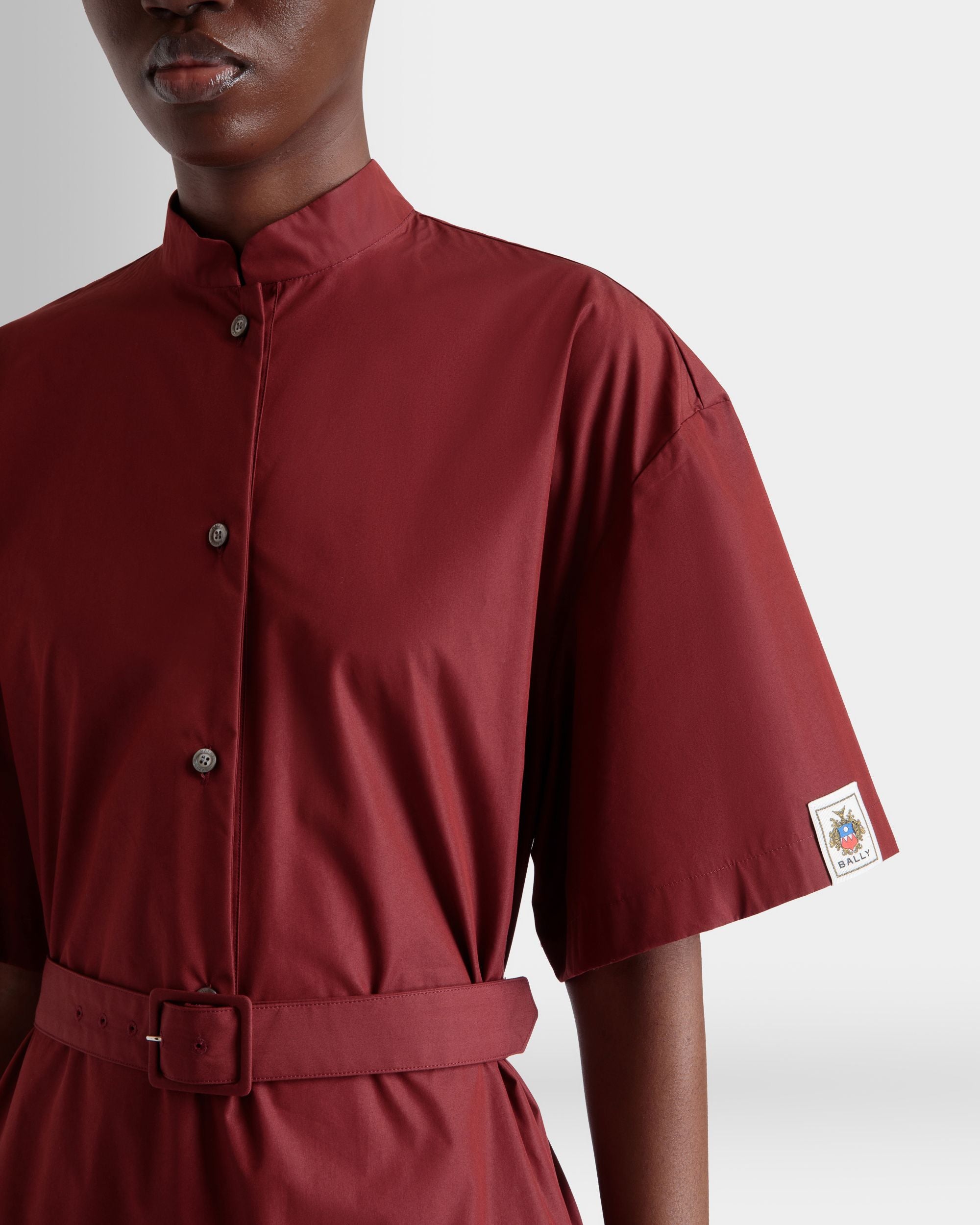 Robe Ceinturée En Popeline De Coton Mélangée Heritage Red - Femme - Bally - 03