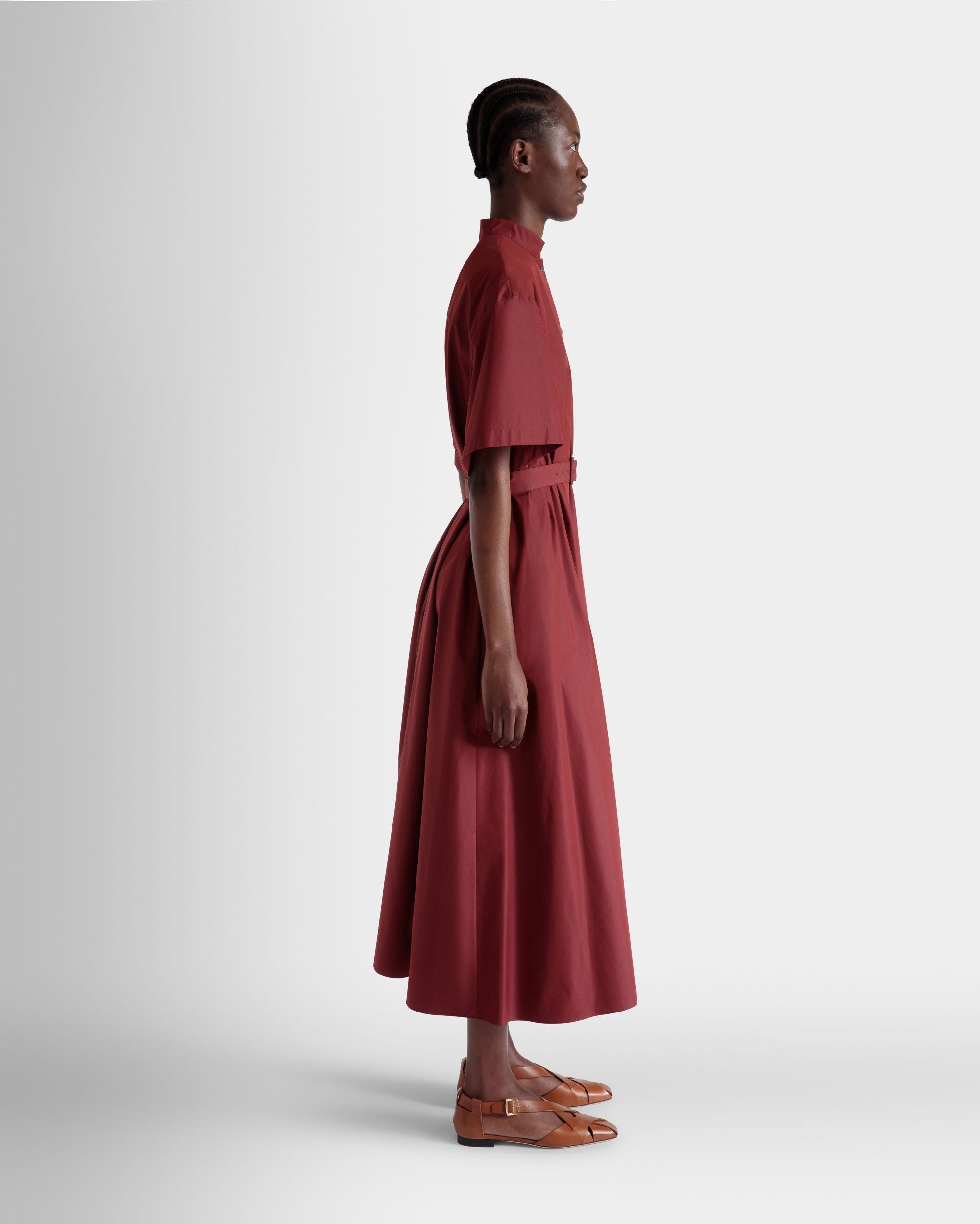 Robe Ceinturée En Popeline De Coton Mélangée Heritage Red - Femme - Bally - 05