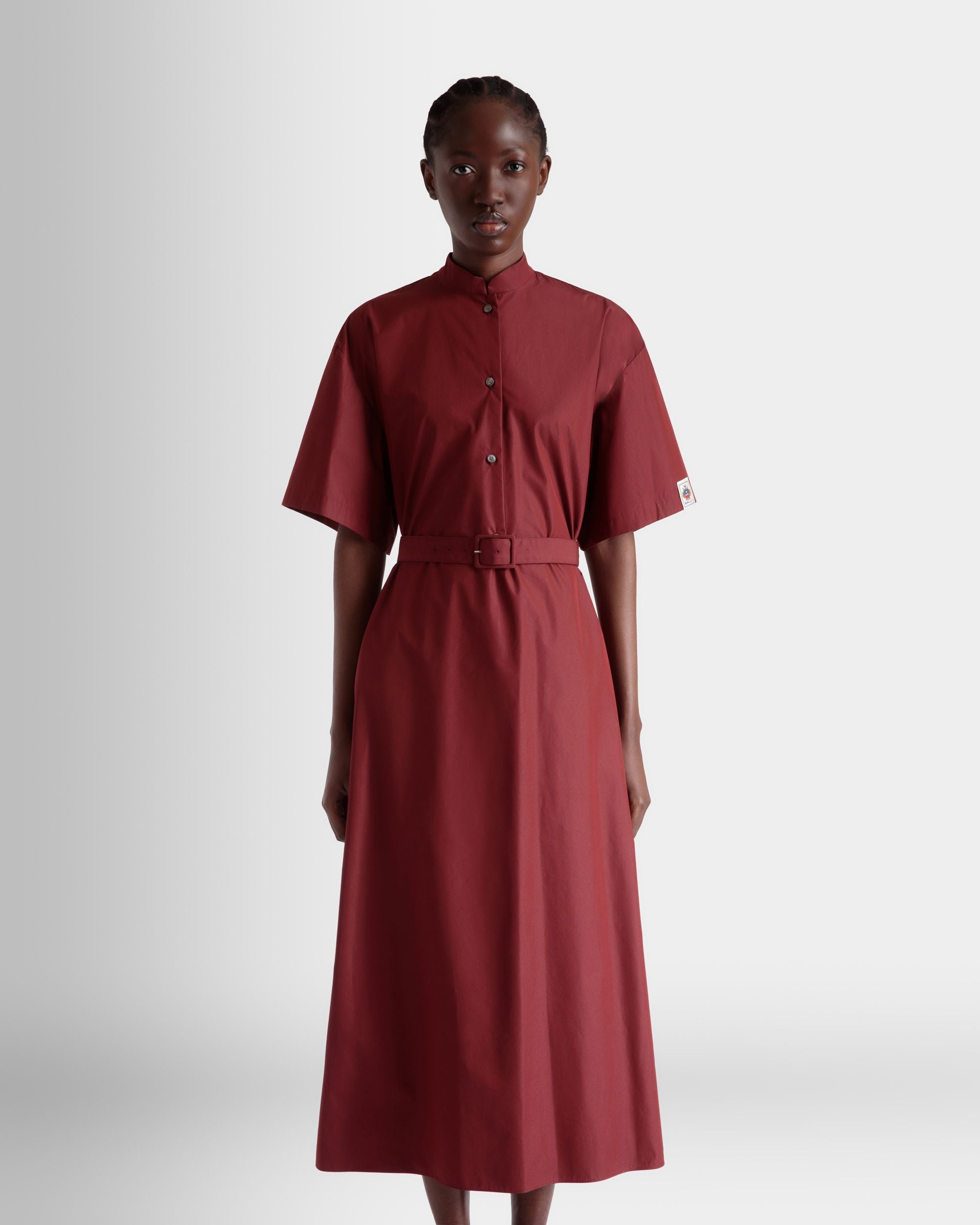 Robe Ceinturée En Popeline De Coton Mélangée Heritage Red - Femme - Bally - 08