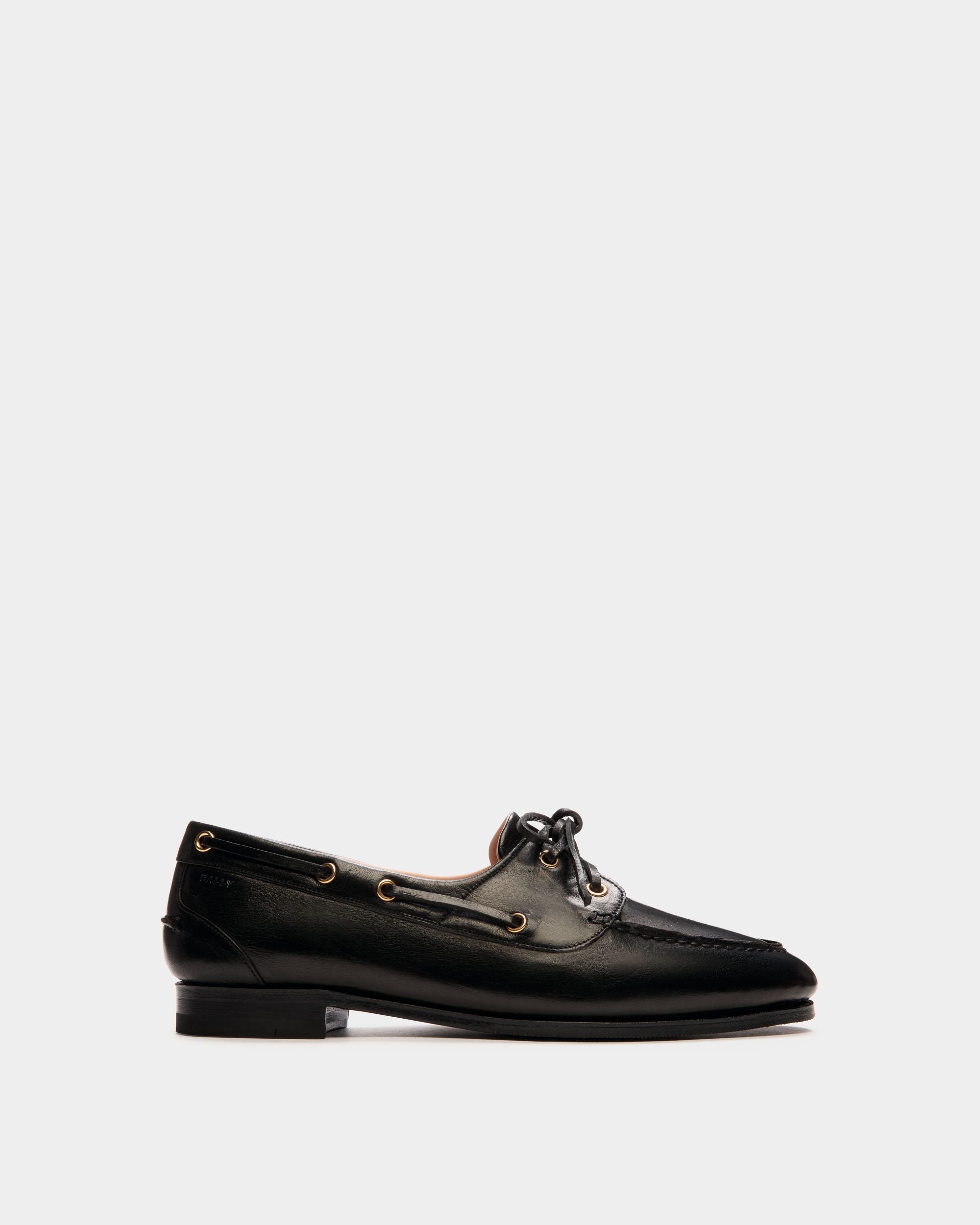 Mocassin Plume En Cuir Noir - Femme - Bally - 01
