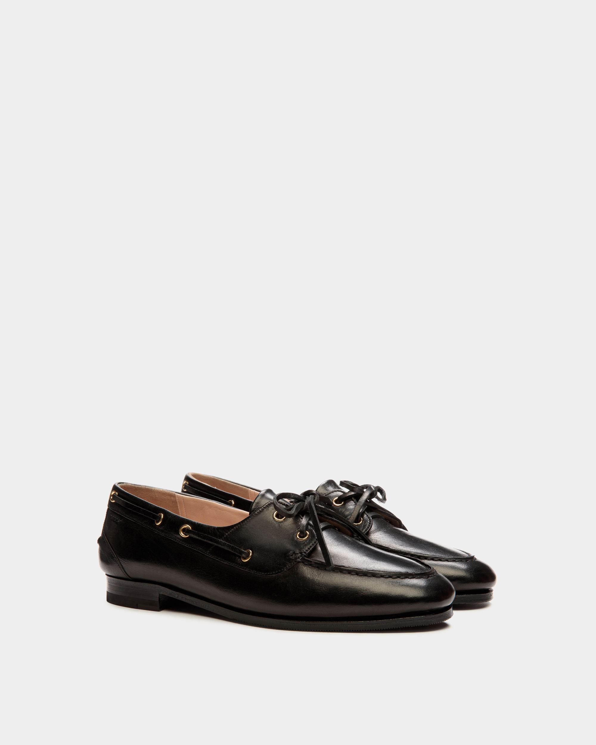 Mocassin Plume En Cuir Noir - Femme - Bally - 03