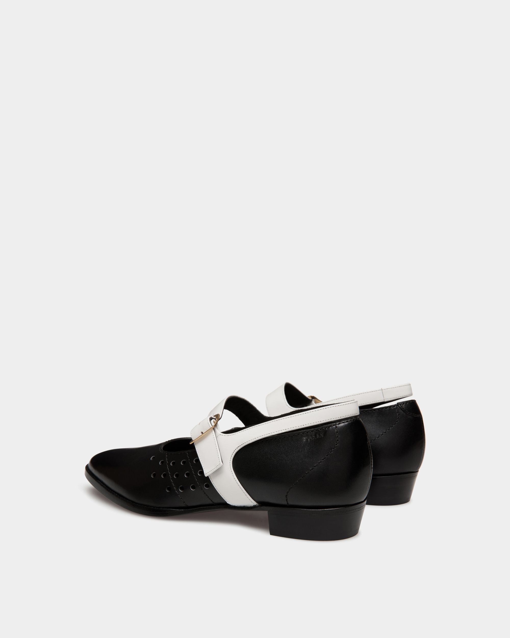 Glendale Mary-Jane In Black and White Leather - Femme - Bally - 04