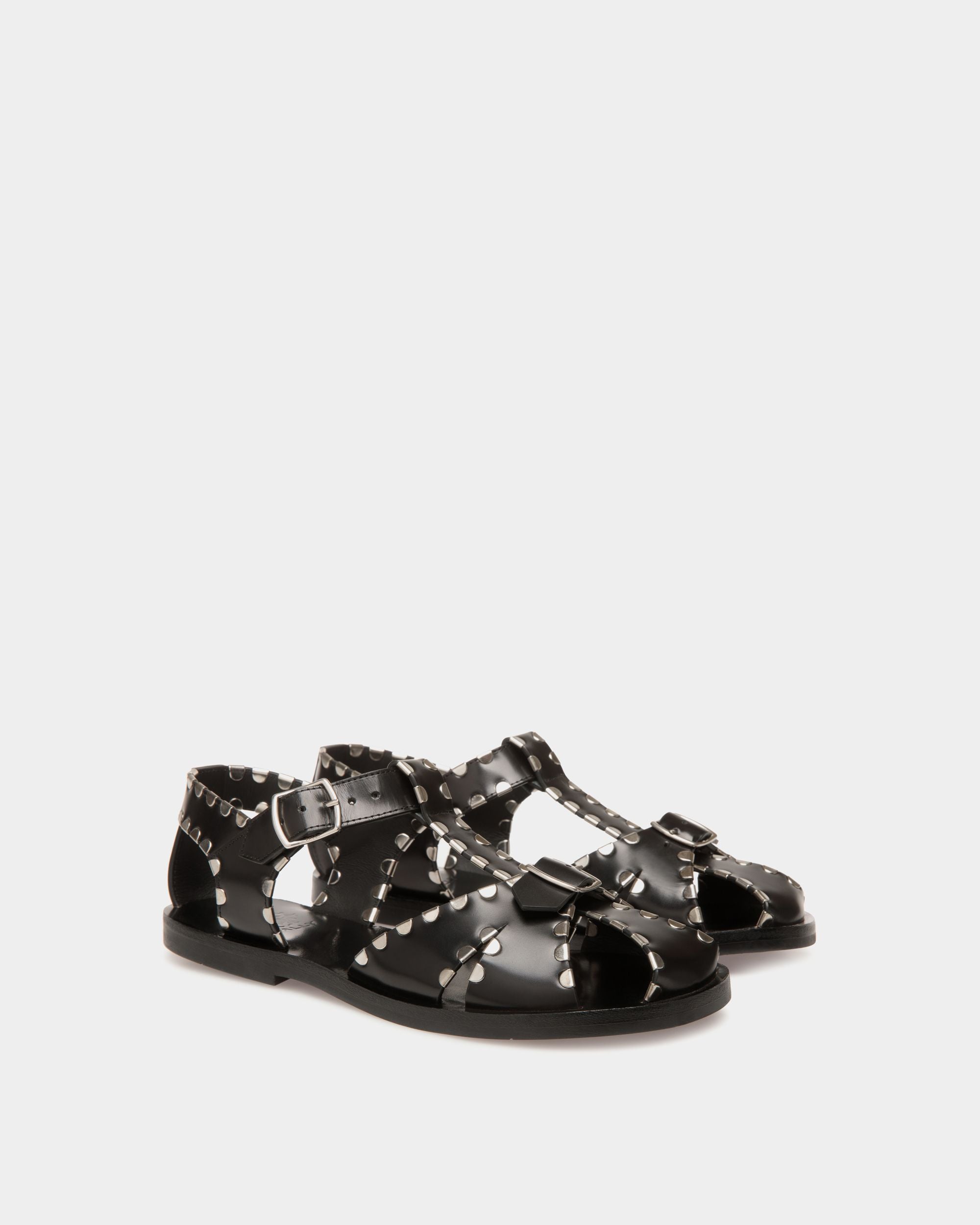 Sandale À Talon Plat Salis En Cuir Noir - Femme - Bally - 03