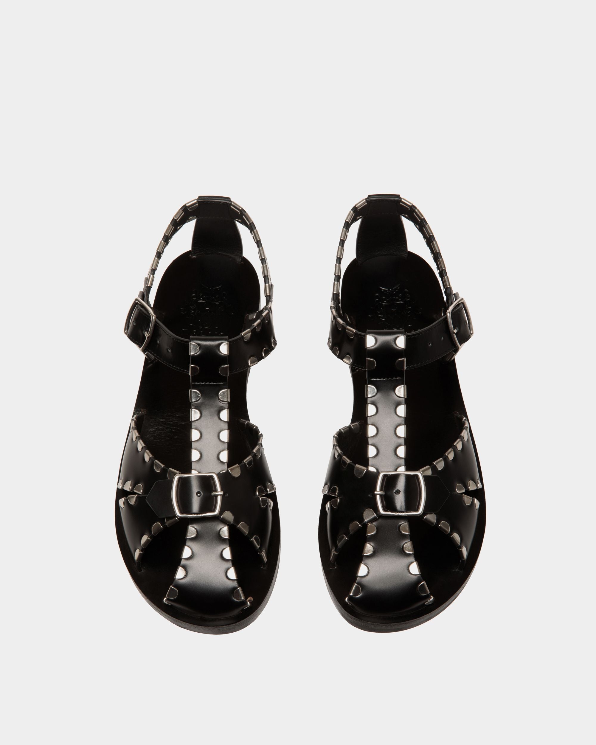 Sandale À Talon Plat Salis En Cuir Noir - Femme - Bally - 05