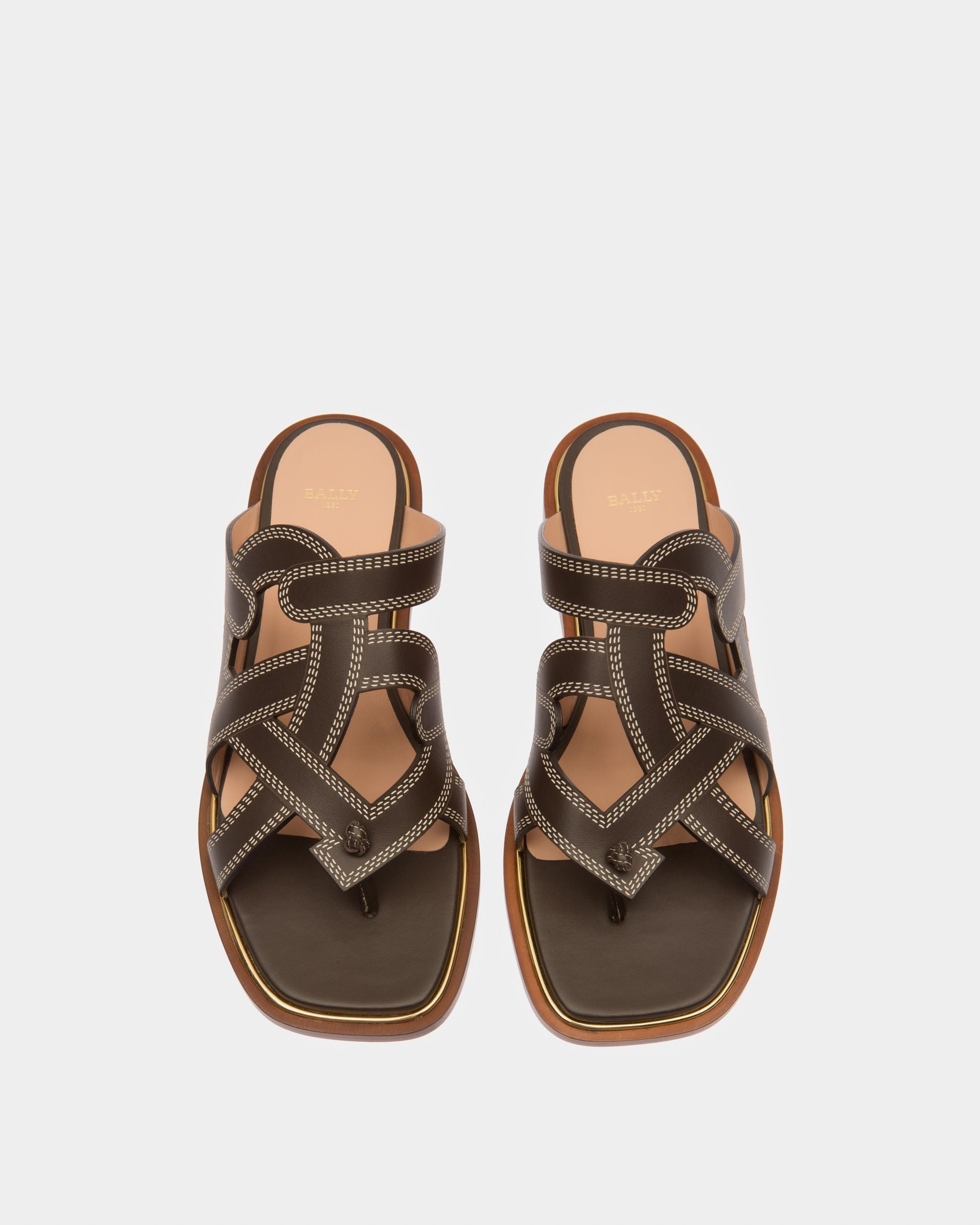 Glada Sandales Plates En Cuir Marron - Femme - Bally - 02