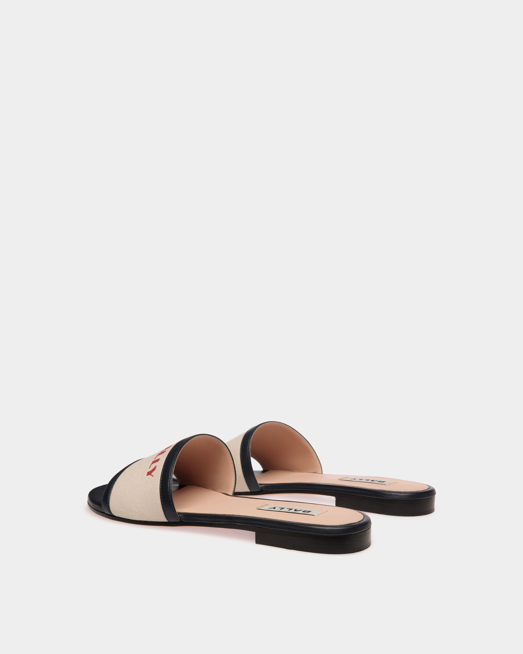 Mule Summer Capsule En Toile Et Cuir Naturel Et Navy Blue - Femme - Bally - 03