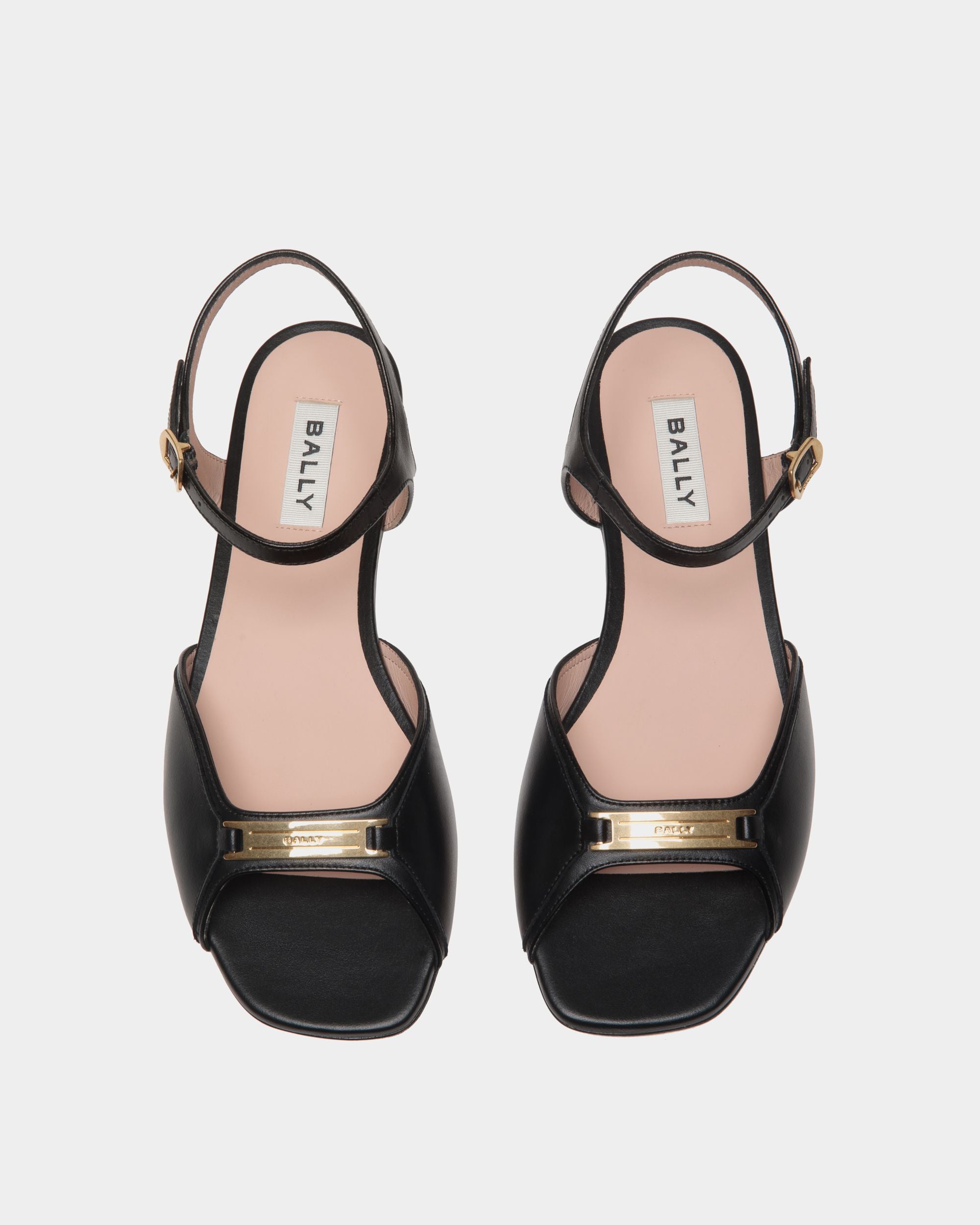 Sandale À Talon Plat Deco En Cuir Noir - Femme - Bally - 05