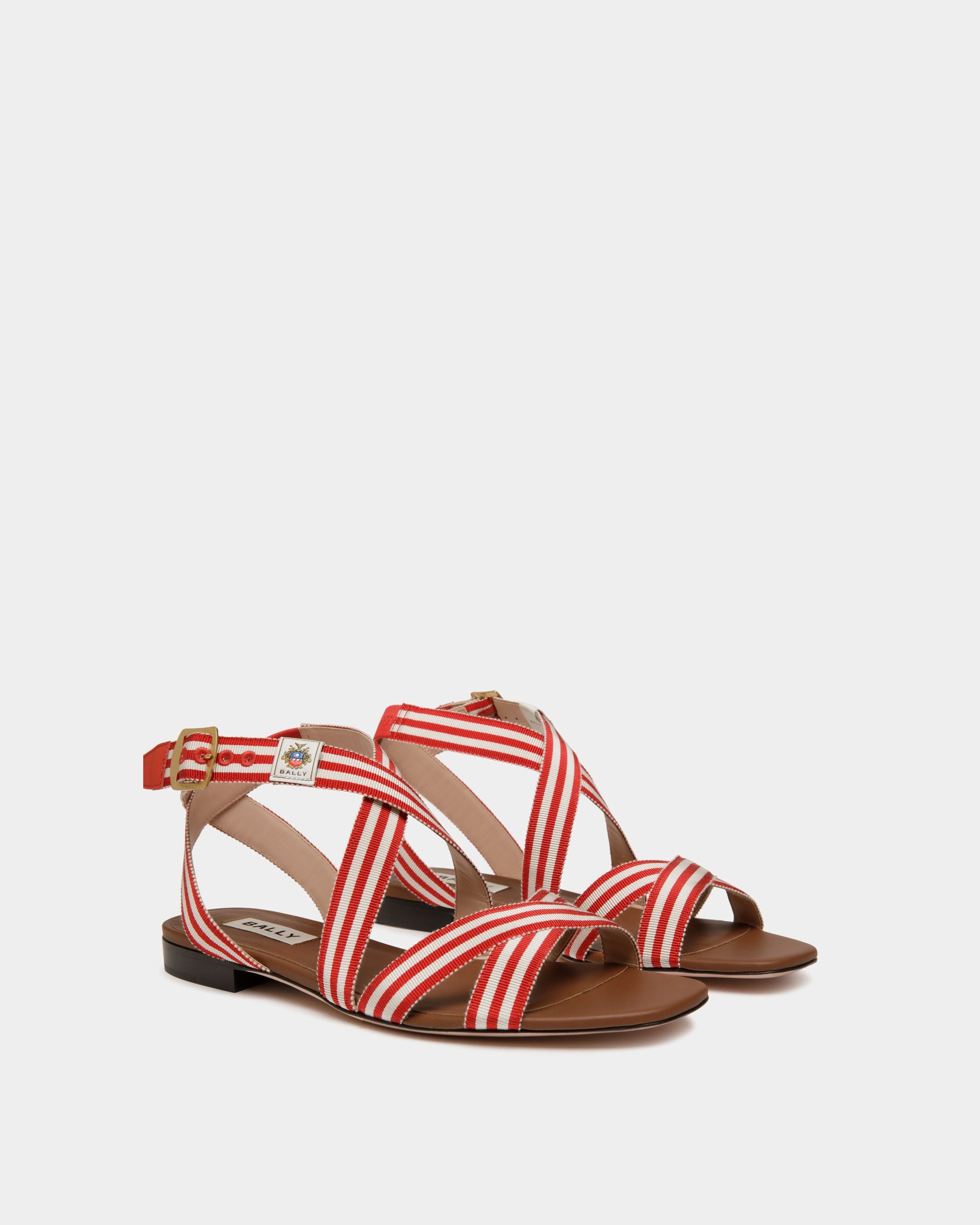 Sandale À Talon Plat Sylt En Tissu Rouge - Femme - Bally - 03