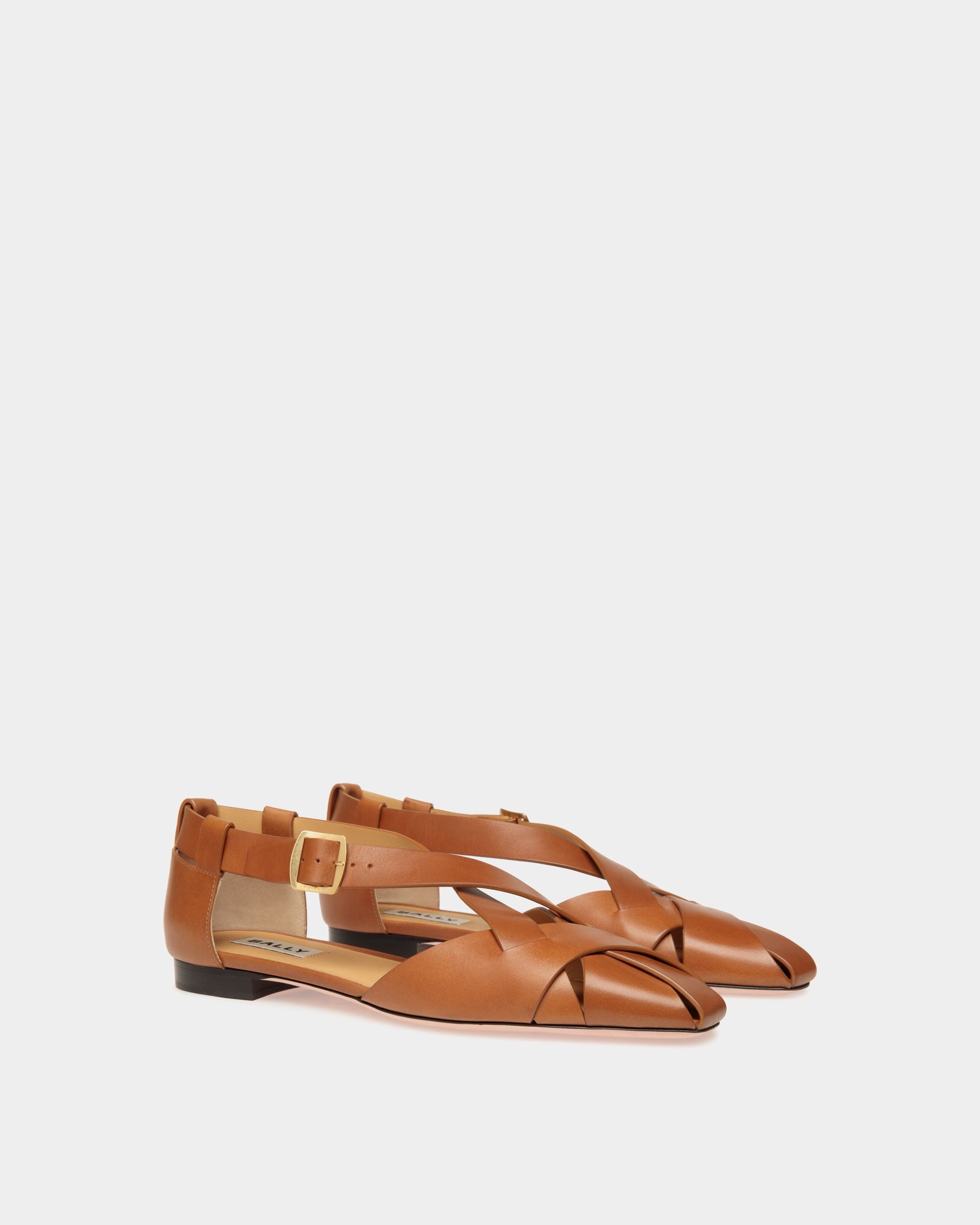 Chaussure À Talon Plat Sylt En Cuir Brossé Marron - Femme - Bally - 03