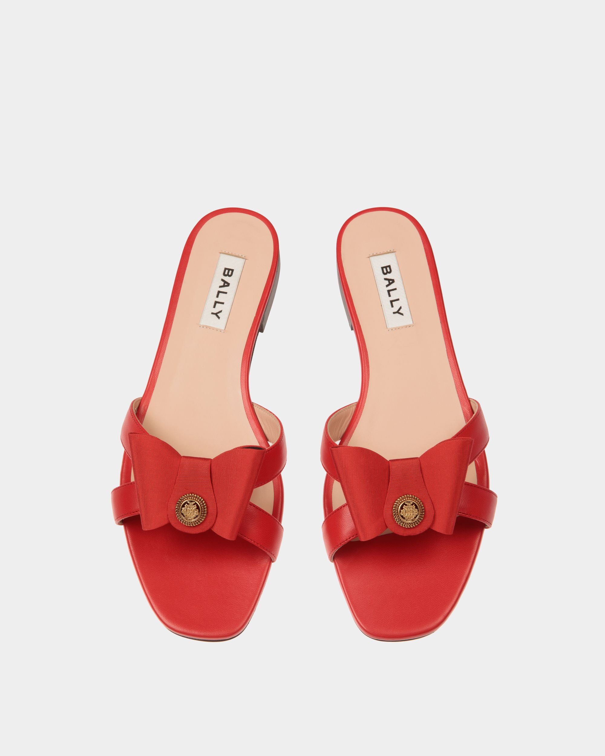 Sandale À Talon Plat B-Bow En Cuir Rouge - Femme - Bally - 05