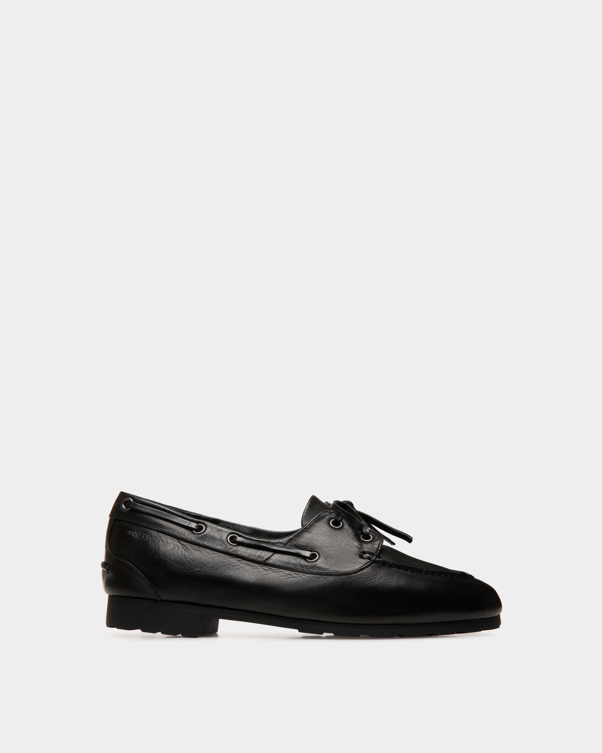 Mocassin Plume En Cuir Noir - Femme - Bally - 01