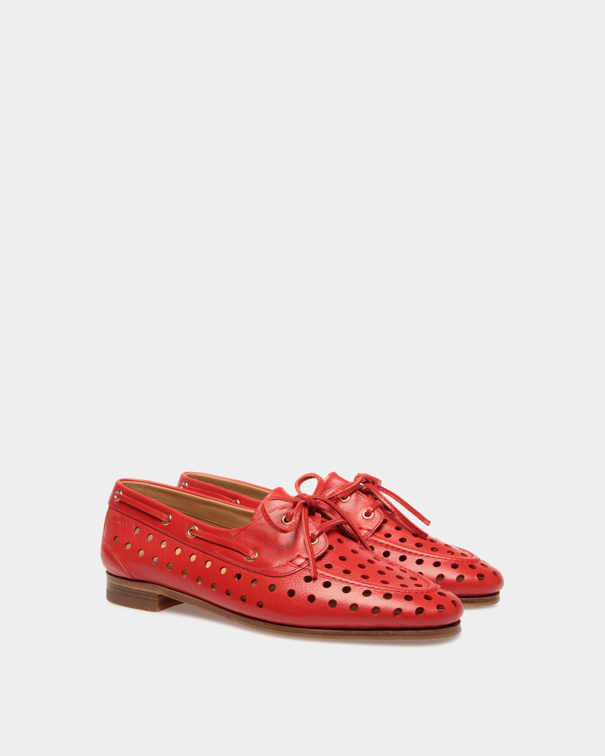 Mocassin Plume En Cuir Rouge - Femme - Bally - 03
