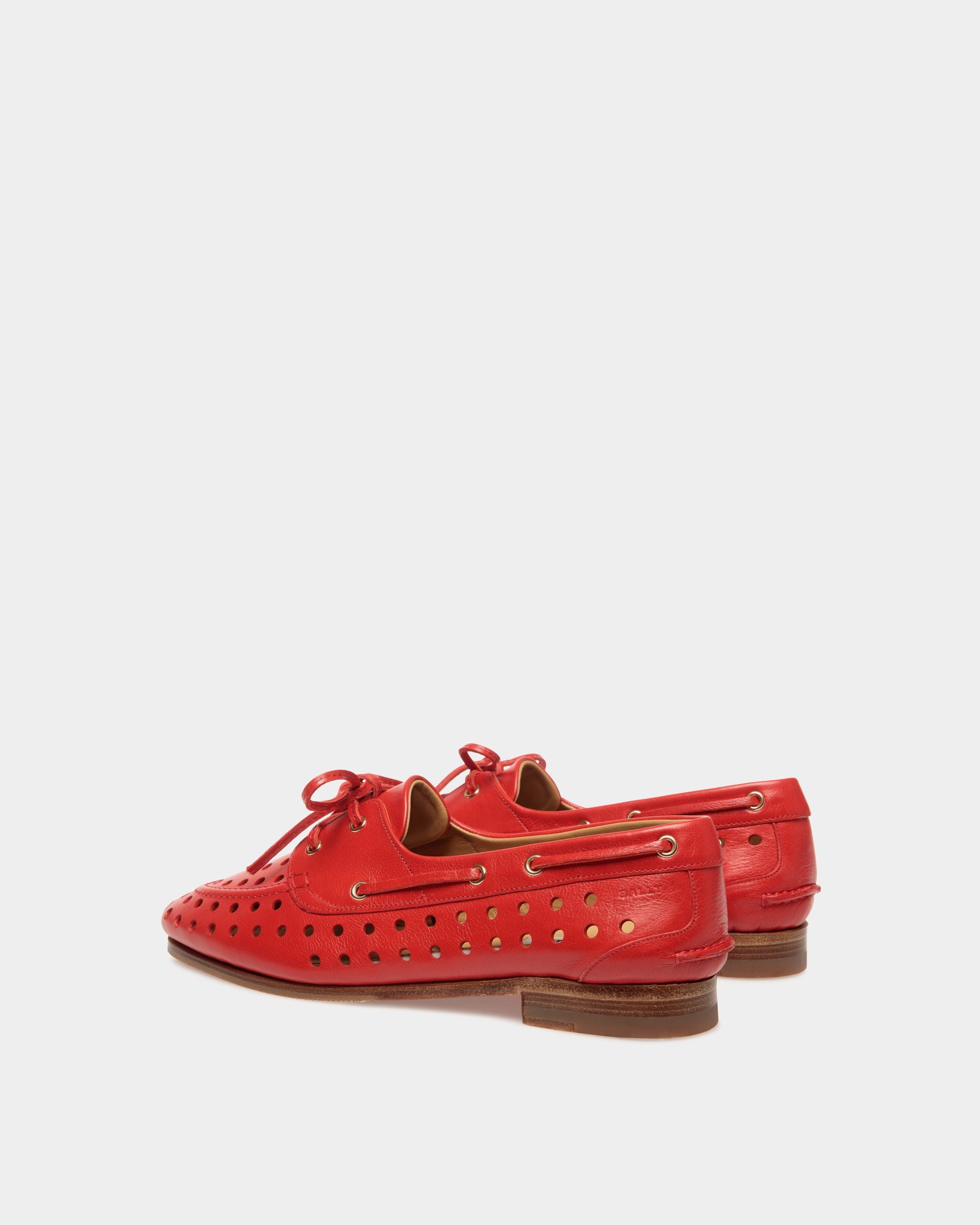 Mocassin Plume En Cuir Rouge - Femme - Bally - 04