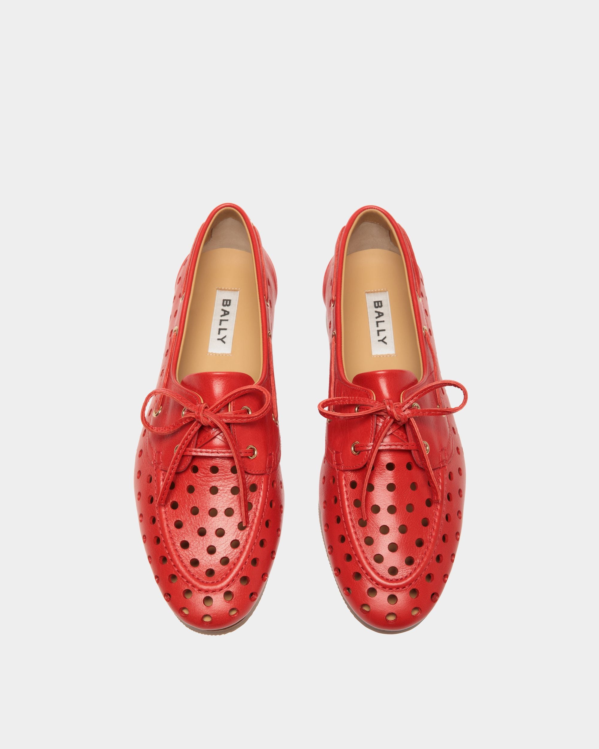 Mocassin Plume En Cuir Rouge - Femme - Bally - 05