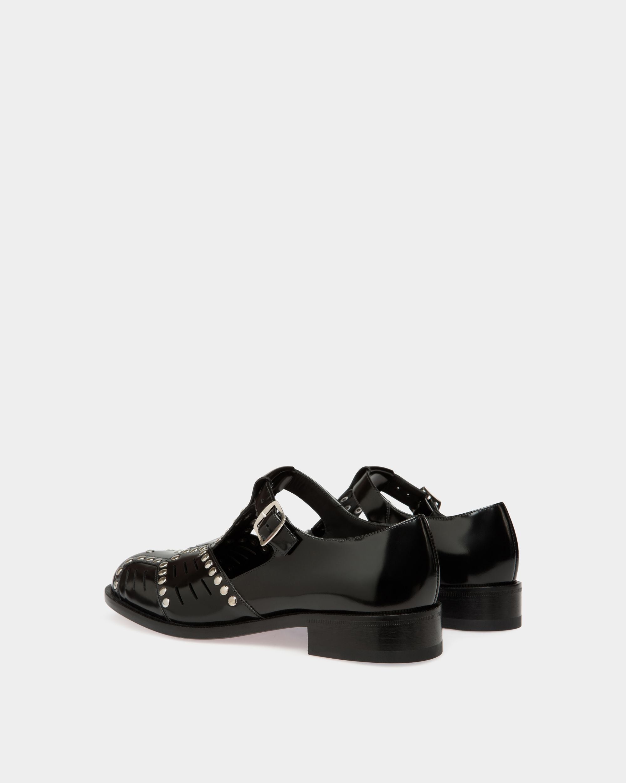Sandales À Talon Plat Spiegel En Cuir Noir - Femme - Bally - 03