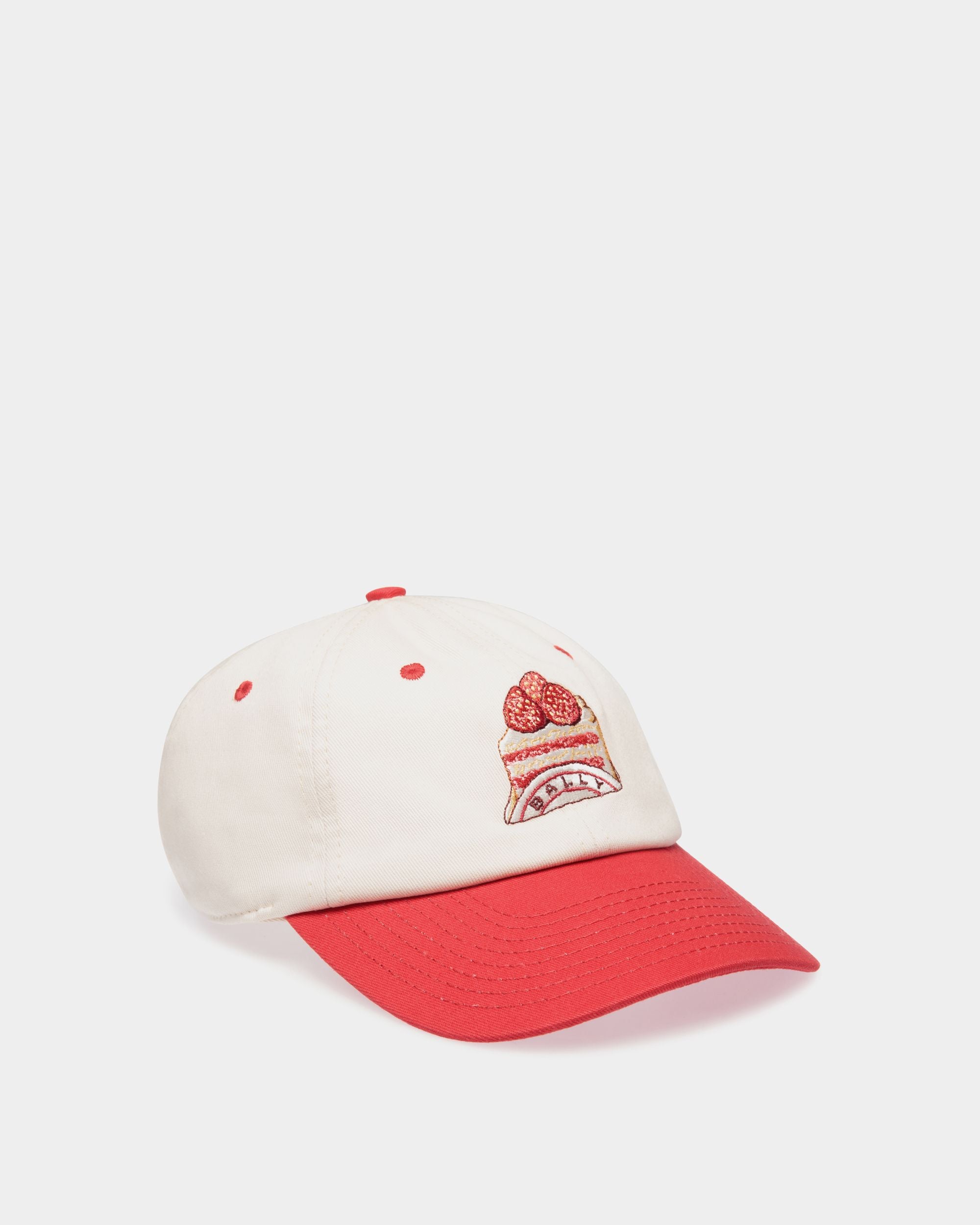 Casquette De Baseball En Coton Ivoire Et Rouge Avec Broderie Bally Cake - Femme - Bally - 01