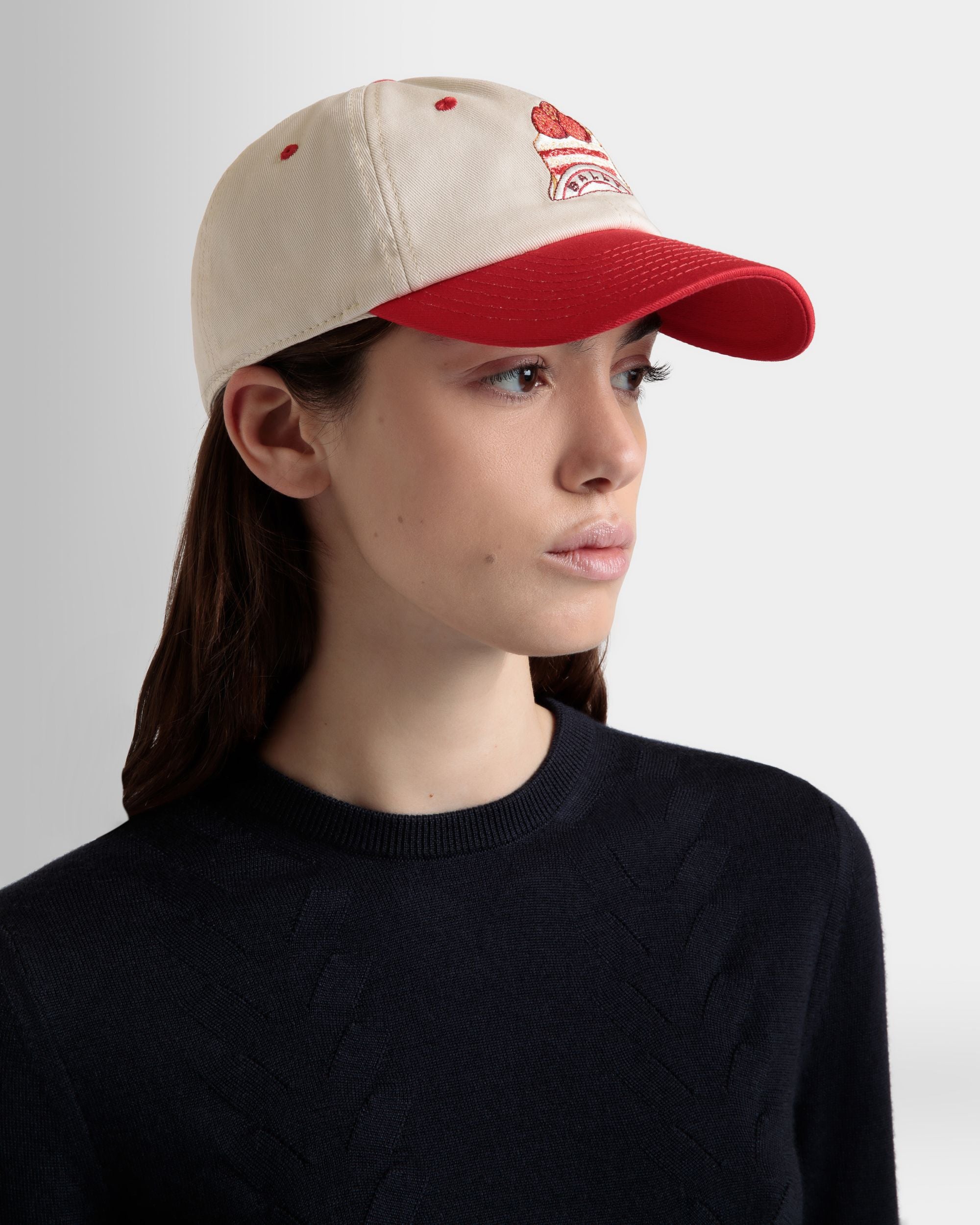Casquette De Baseball En Coton Ivoire Et Rouge Avec Broderie Bally Cake - Femme - Bally - 02