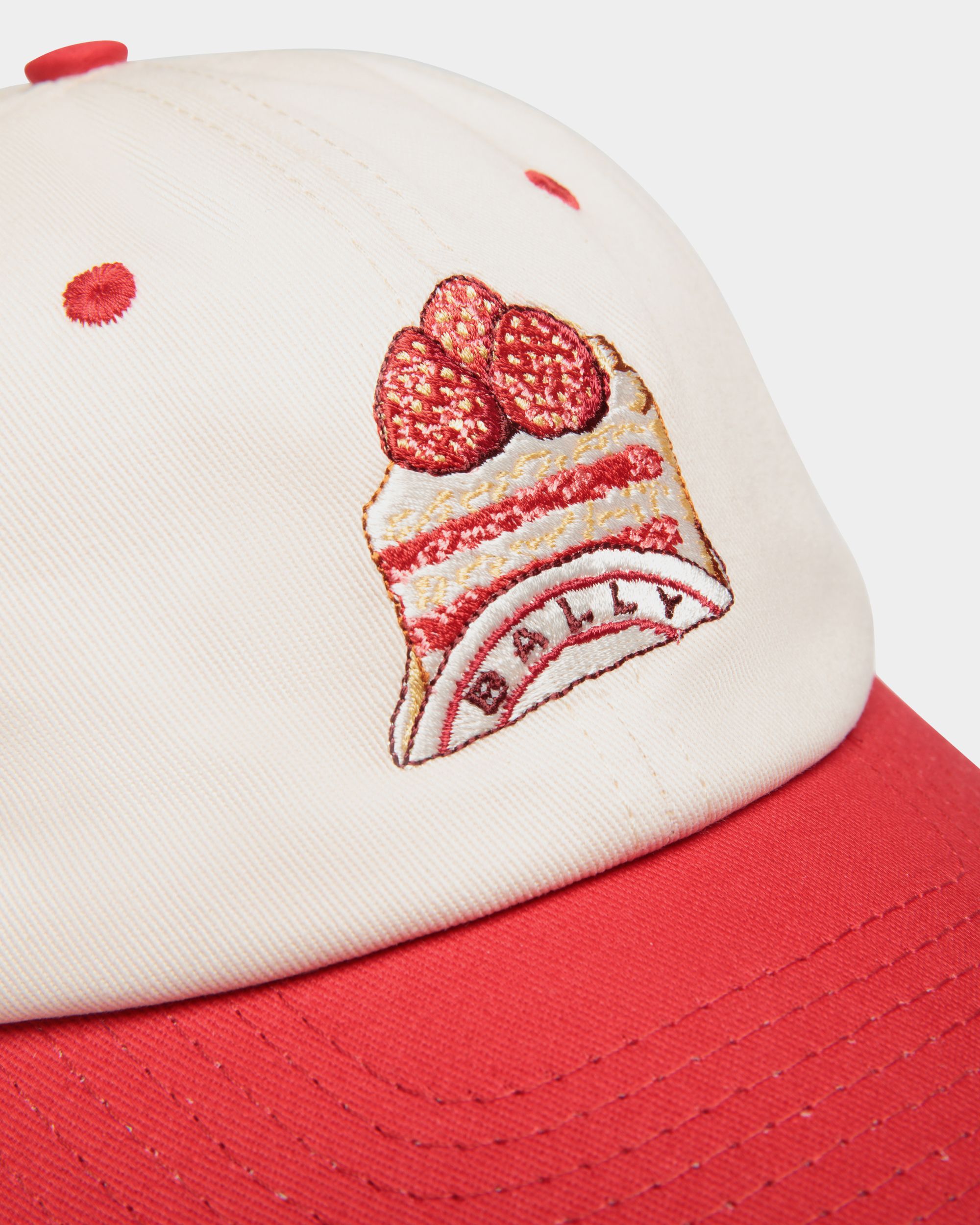 Casquette De Baseball En Coton Ivoire Et Rouge Avec Broderie Bally Cake - Femme - Bally - 04