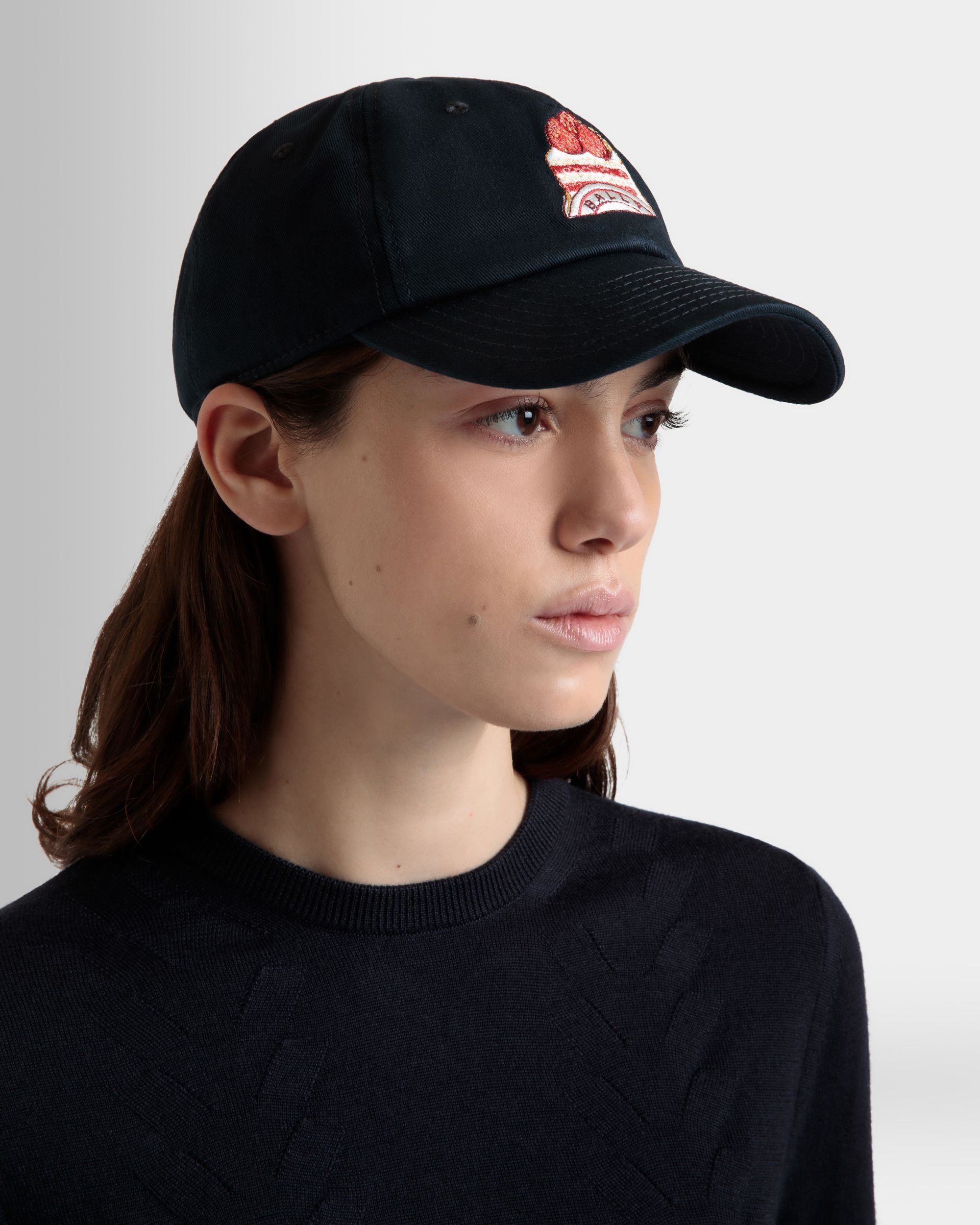 Casquette De Baseball Avec Bally Cake En Coton Navy Blue - Femme - Bally - 02