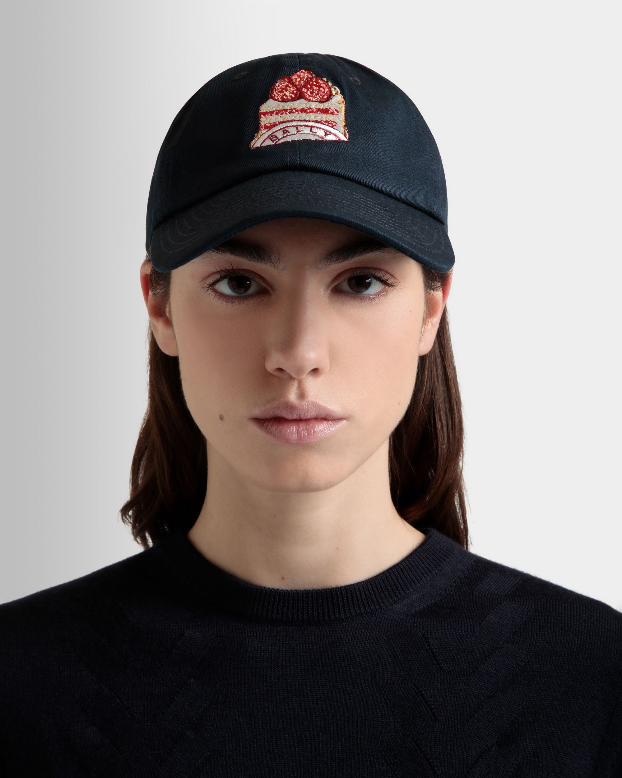 Casquette De Baseball Avec Bally Cake En Coton Navy Blue - Femme - Bally - 05