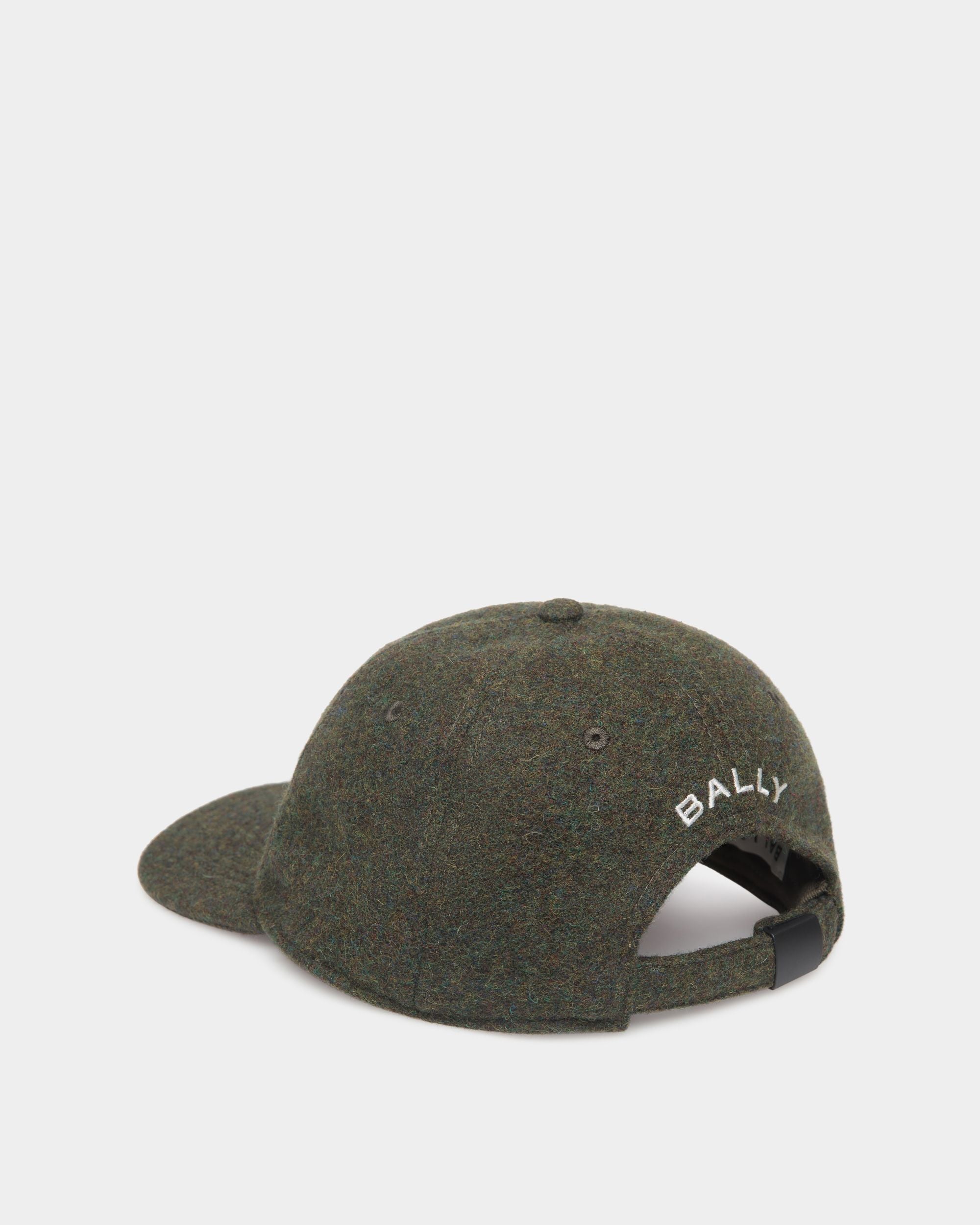 Casquette De Baseball De La Capsule D'hiver En Laine Vert Foncé Ornée De Fleurs Des Alpes - Femme - Bally - 03