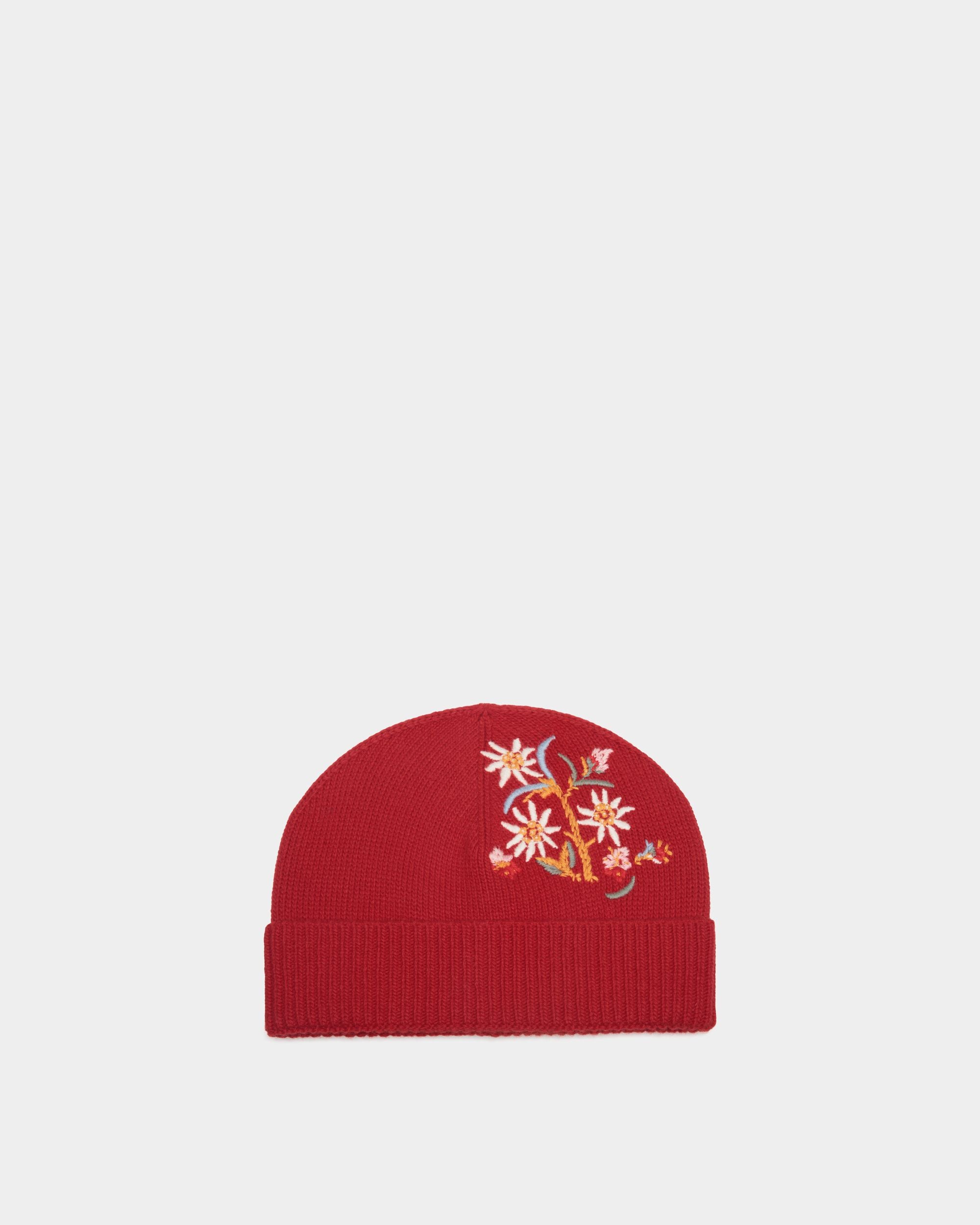 Bonnet De La Collection Capsule D'hiver En Laine Rouge Avec Motif Floral Alpine Flowers - Femme - Bally - 01