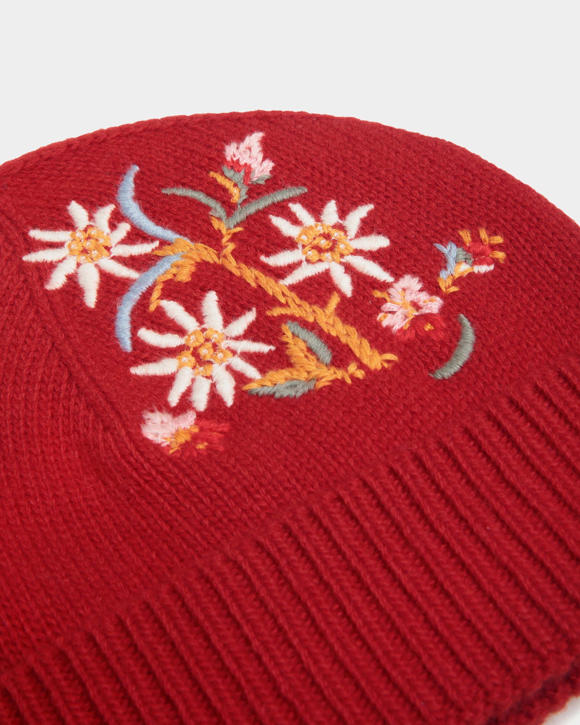 Bonnet De La Collection Capsule D'hiver En Laine Rouge Avec Motif Floral Alpine Flowers - Femme - Bally - 04
