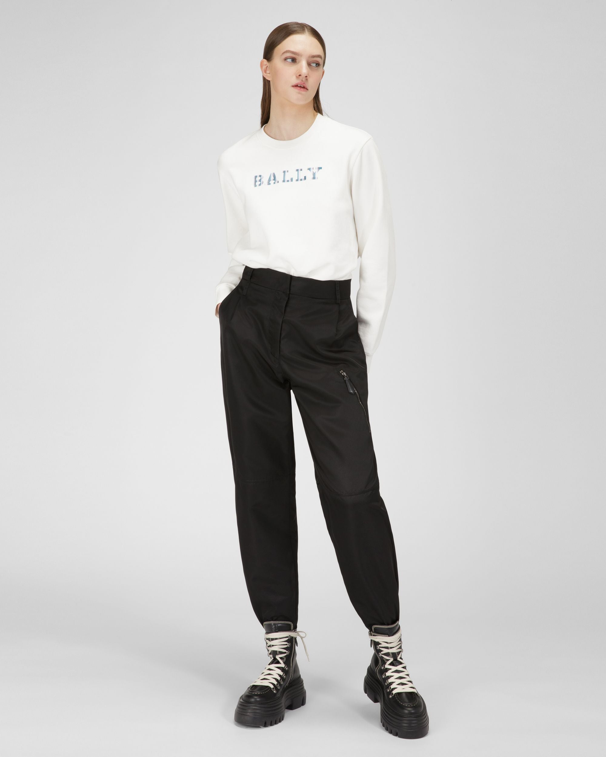 Sweat-Shirt En Coton Biologique Mélangé Ivoire - Femme - Bally - 05