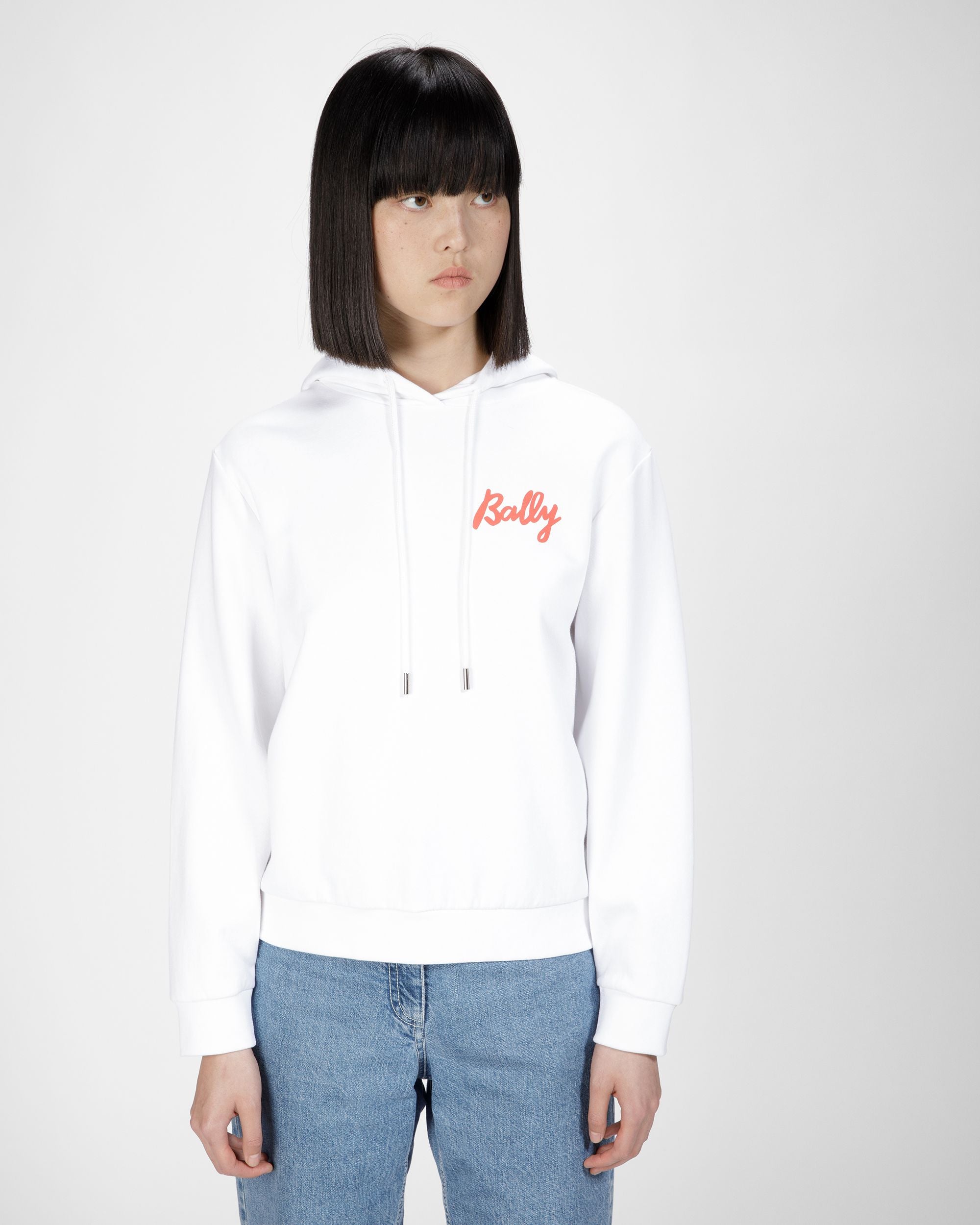 Sweat-Shirt En Molleton De Coton Mélangé Blanc Et Orange - Femme - Bally - 03
