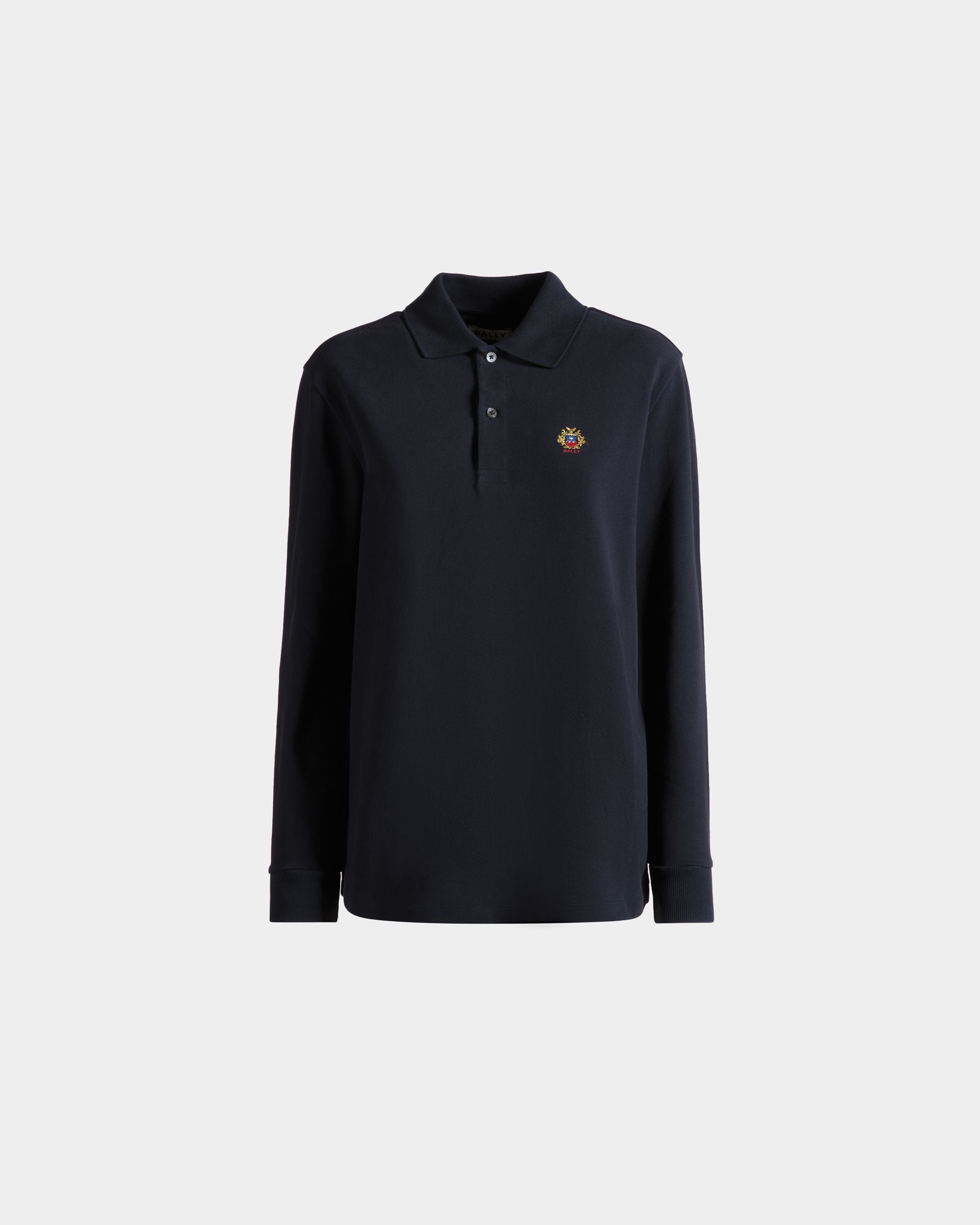 Polo À Manches Longues Avec Logo Bally Crest En Coton Navy Blue - Femme - Bally - 01